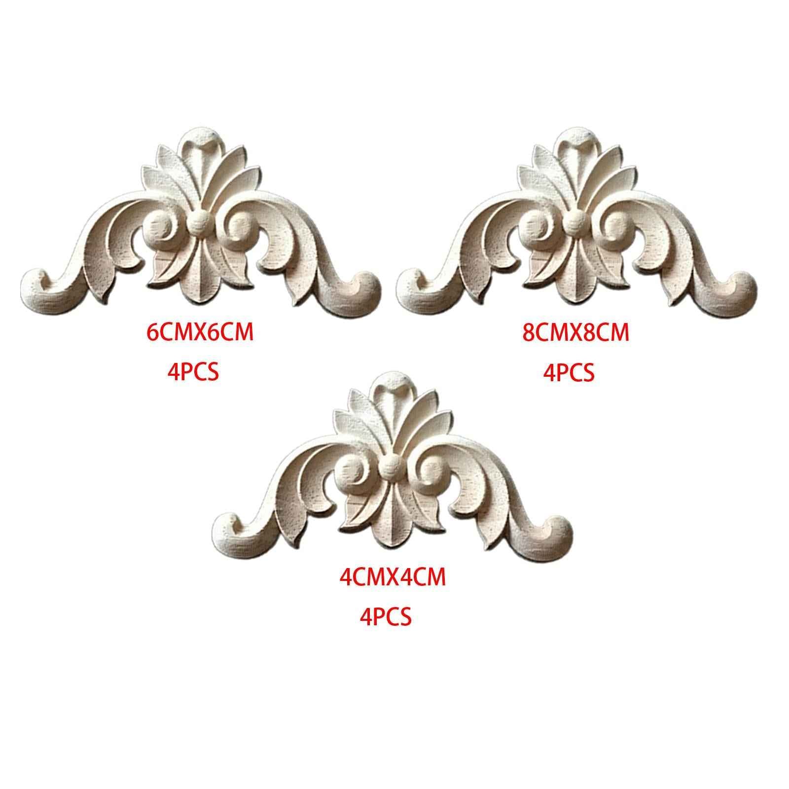 4Pcs Wood Carved Applique Wooden Figurines Mouldings Frame for Decoration 4cmx4cm