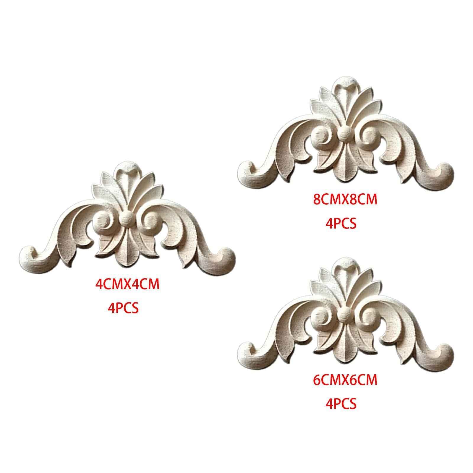 4Pcs Wood Carved Applique Wooden Figurines Mouldings Frame for Decoration 4cmx4cm