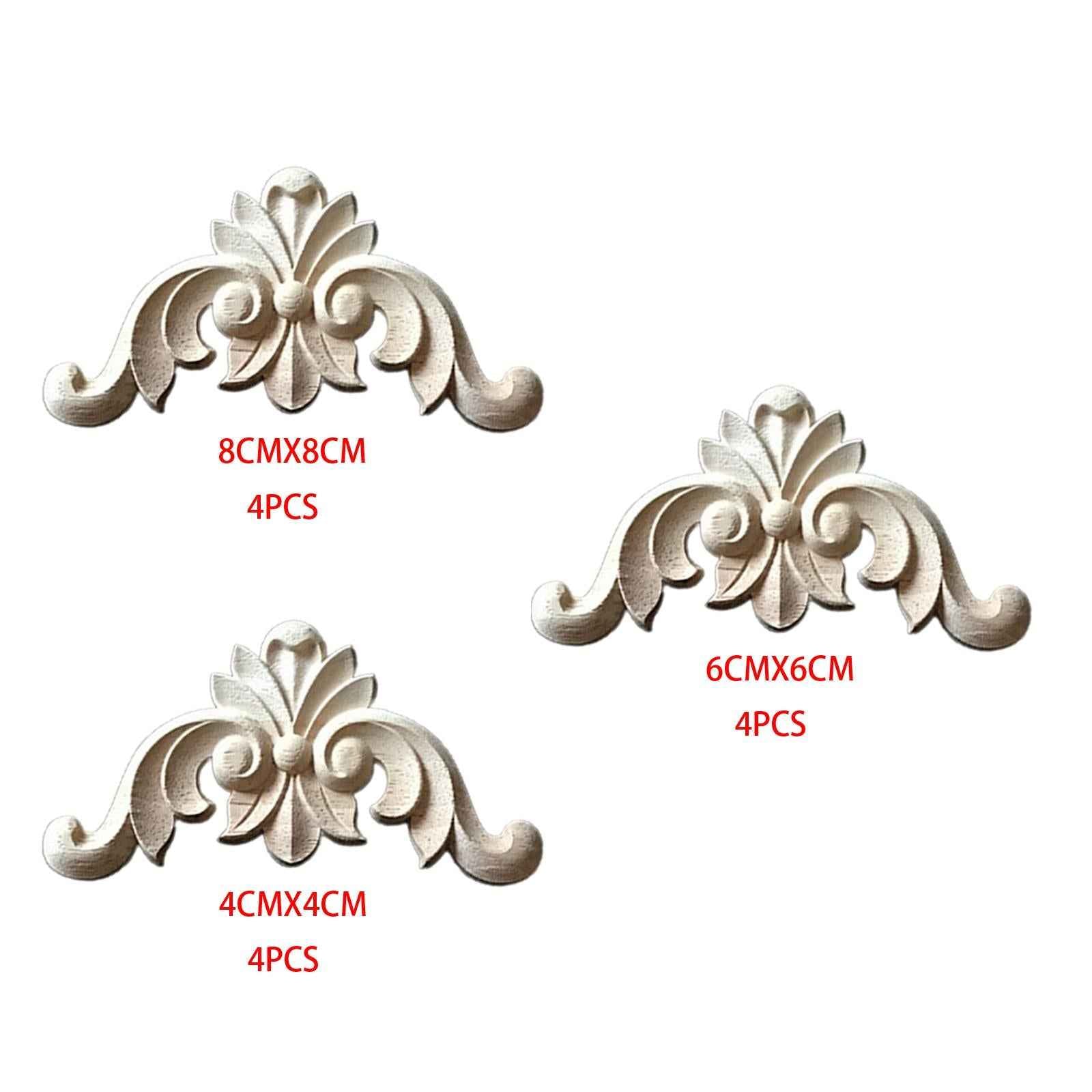 4Pcs Wood Carved Applique Wooden Figurines Mouldings Frame for Decoration 4cmx4cm