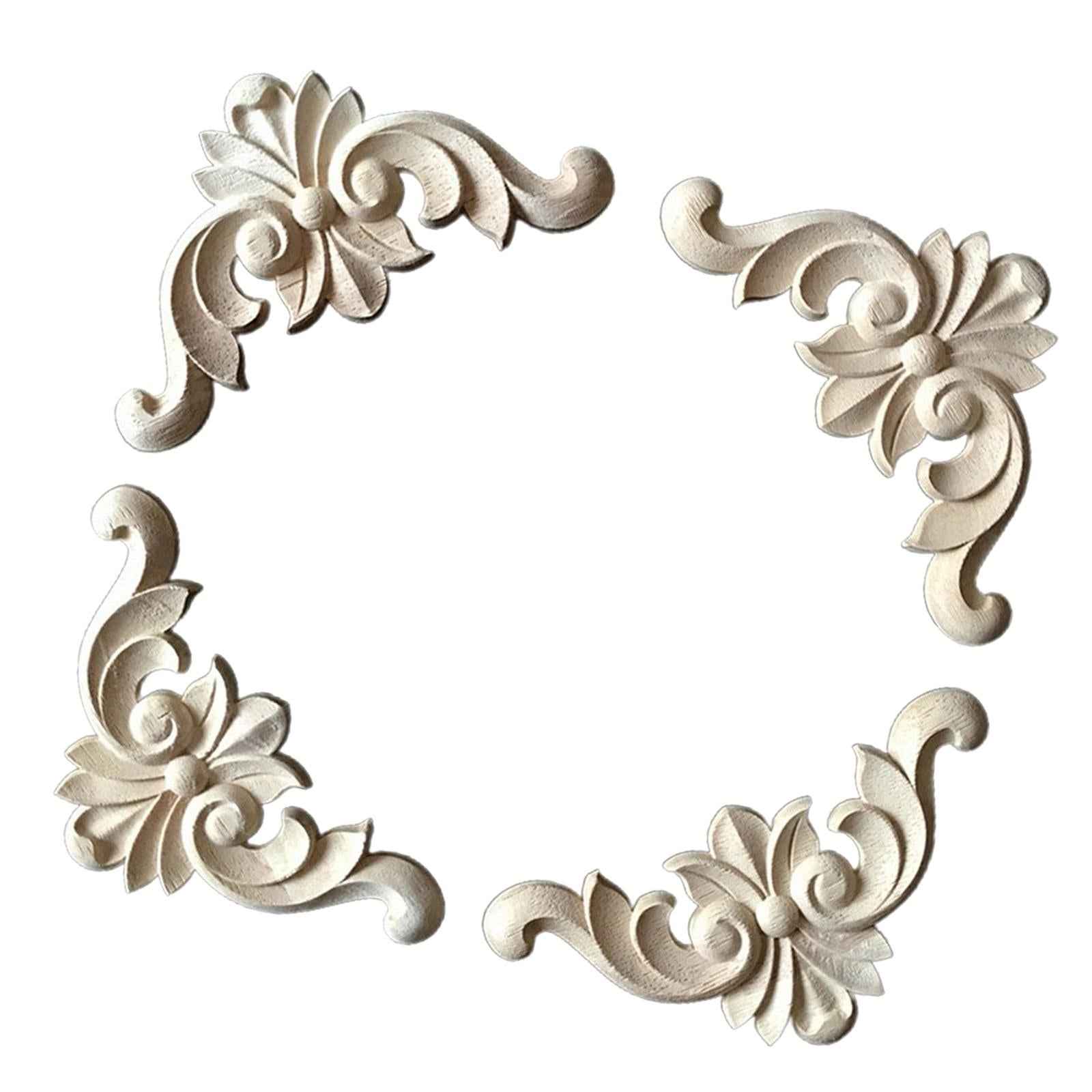 4Pcs Wood Carved Applique Wooden Figurines Mouldings Frame for Decoration 4cmx4cm