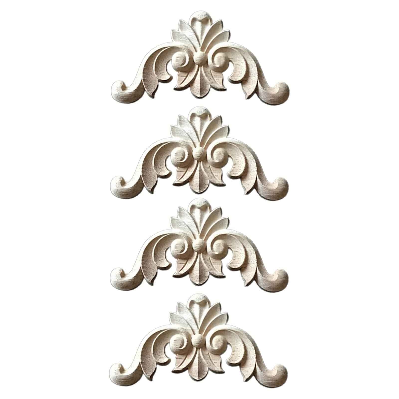 4Pcs Wood Carved Applique Wooden Figurines Mouldings Frame for Decoration 4cmx4cm
