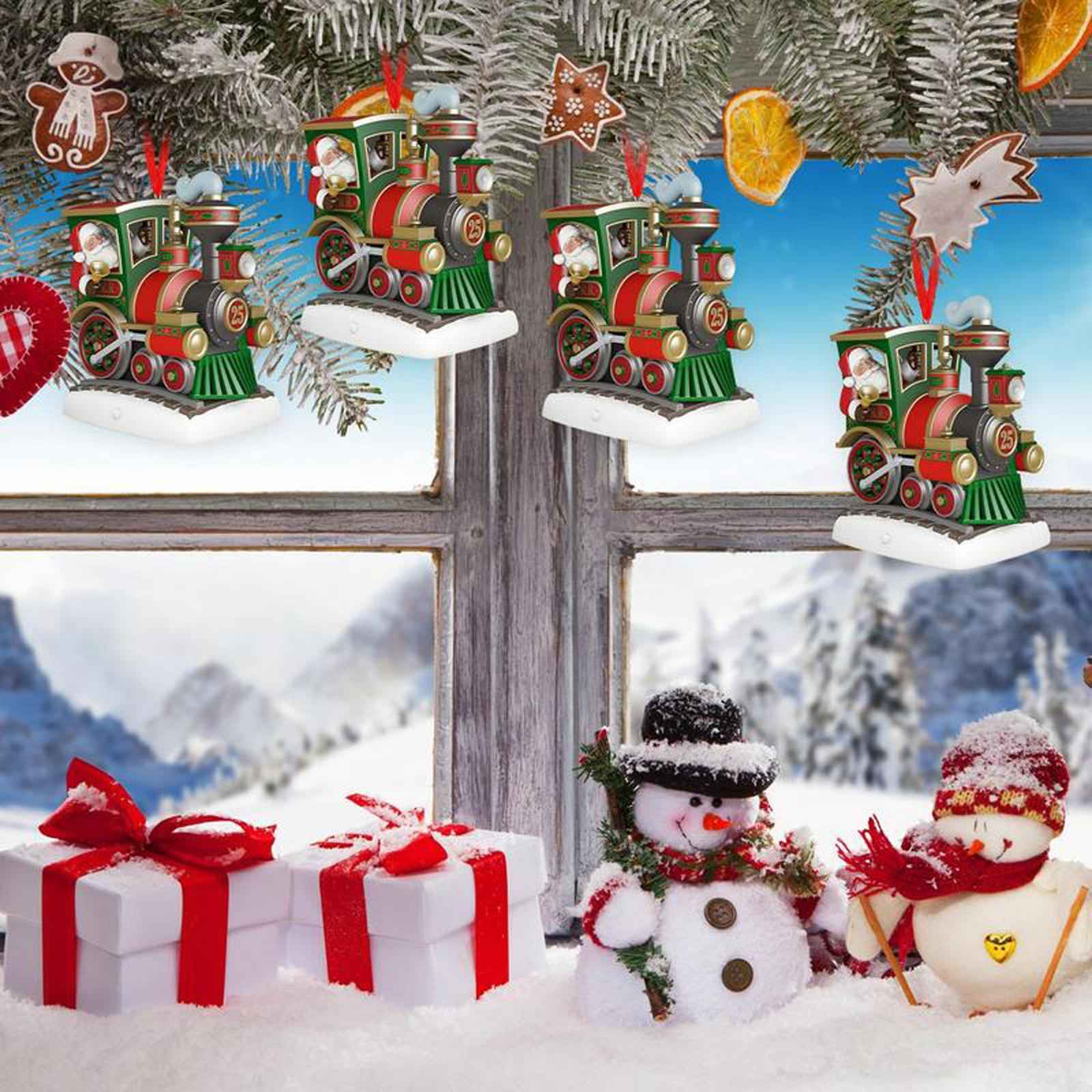 Lovely Christmas Train Pendant Santa Claus Figurine for Xmas Home Decor