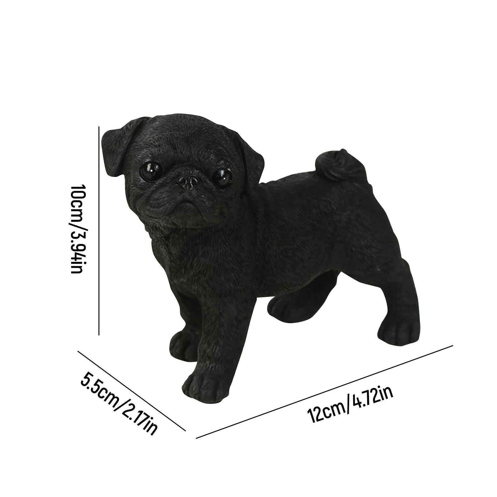 Pug Figurine Miniature Dog Statue for Auto Dashboard Living Room Black