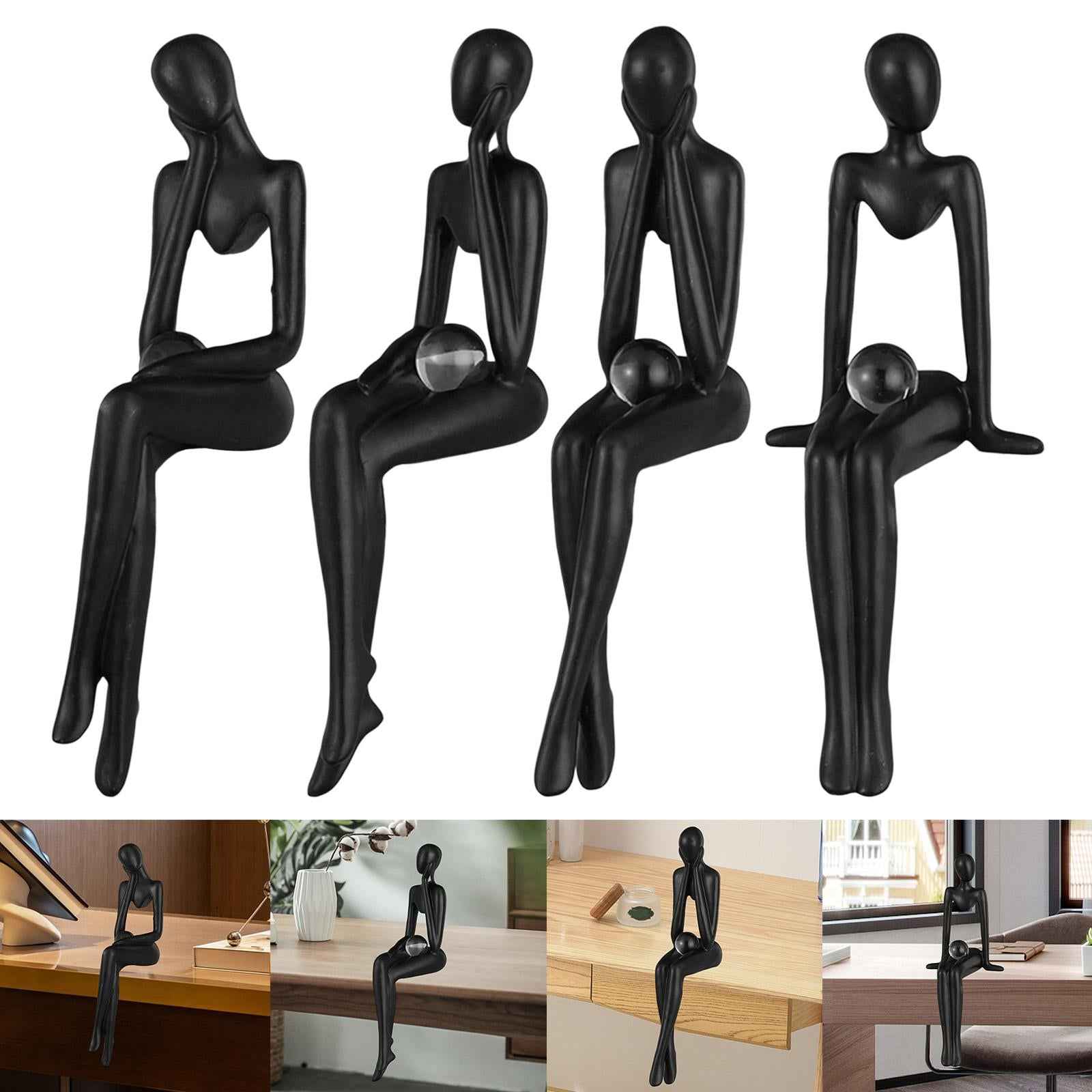 Thinker Statue Abstract Figurine Art for Living Room Bookcase Ornament Left Thinking