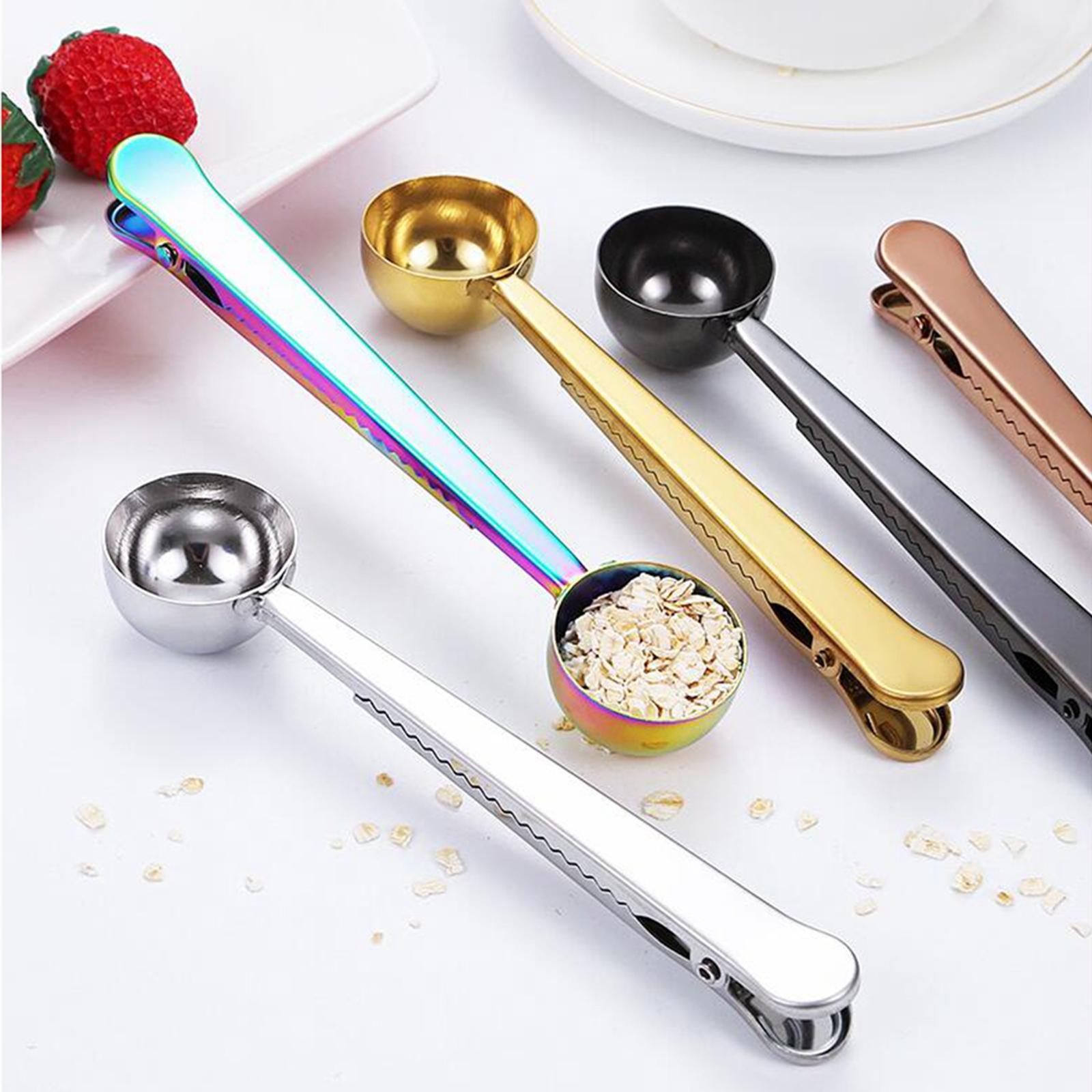 3xStainless Steel Coffee Scoop Clip Long Handle for Ground Coffee, Tea Spices