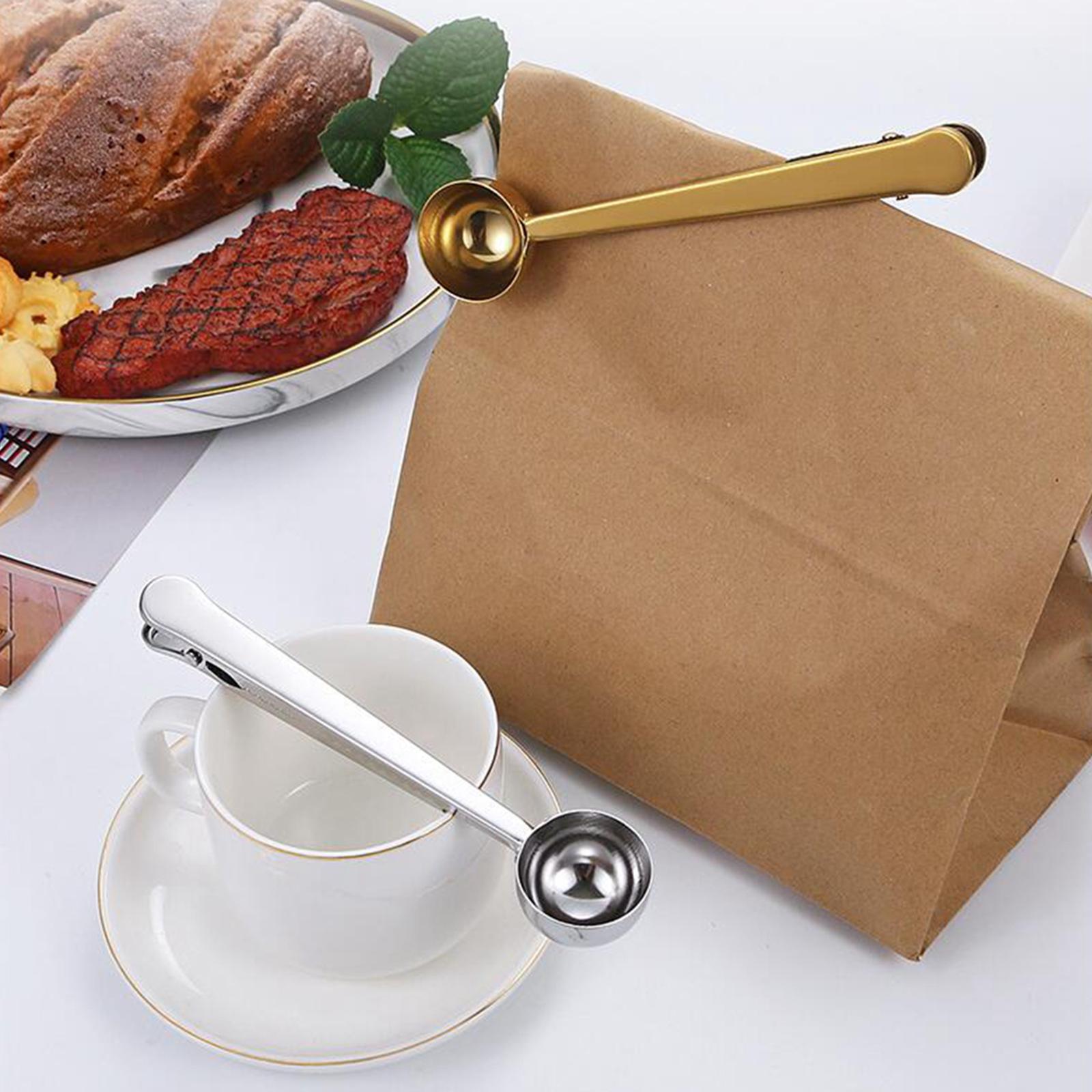 2xStainless Steel Coffee Scoop Clip Long Handle for Ground Coffee, Tea Spices