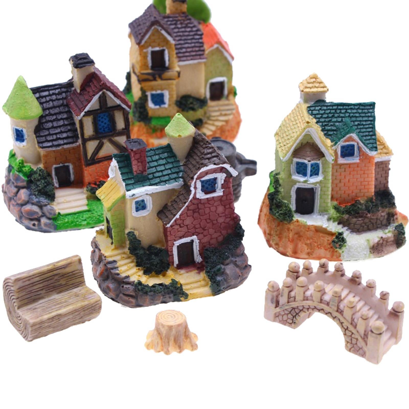 2xMini Fairy Garden House Micro Landscape Miniature House Decor for Patio