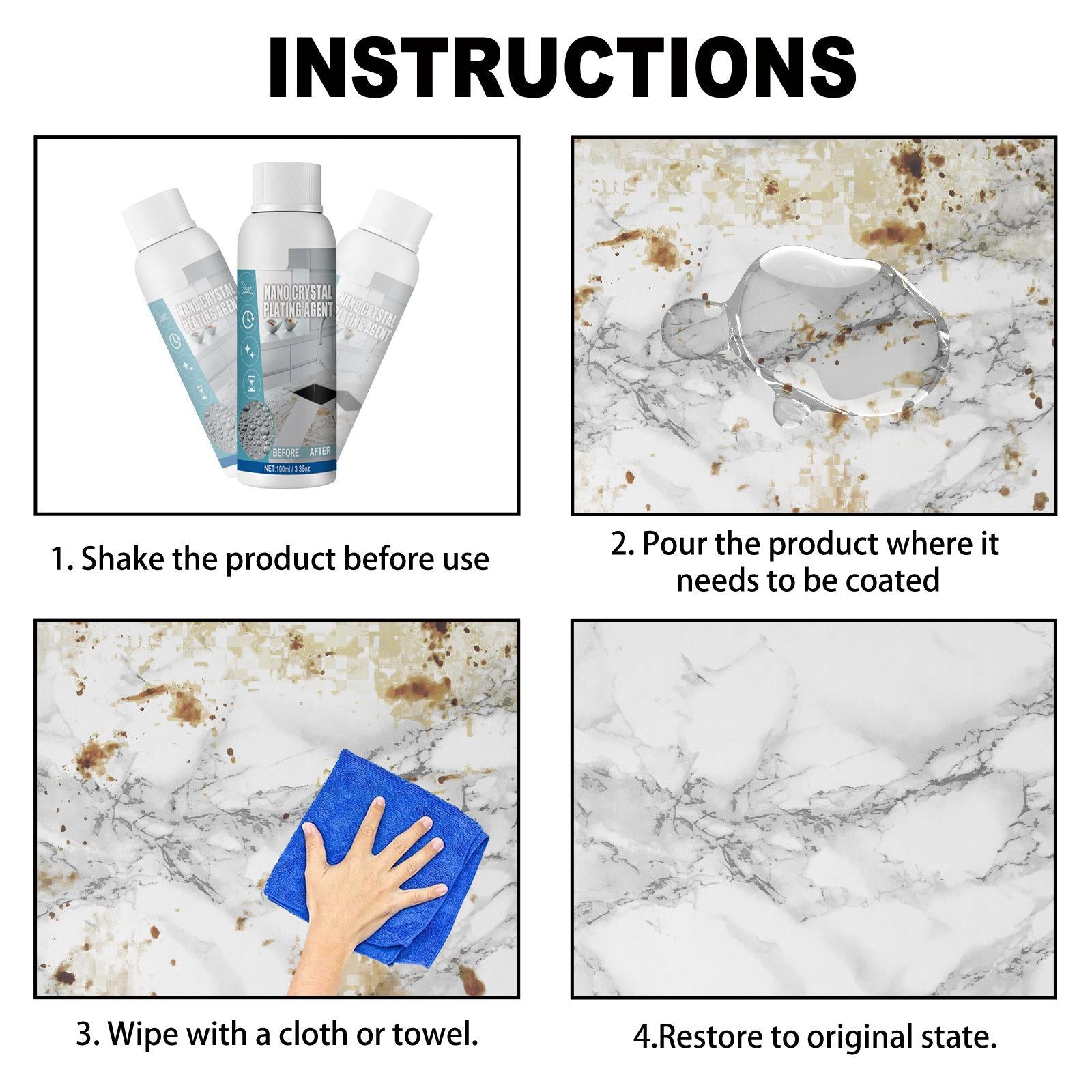 3xKitchen Marble Nano Crystal Plating Agent Stones Granite Refurbishment 3.4oz