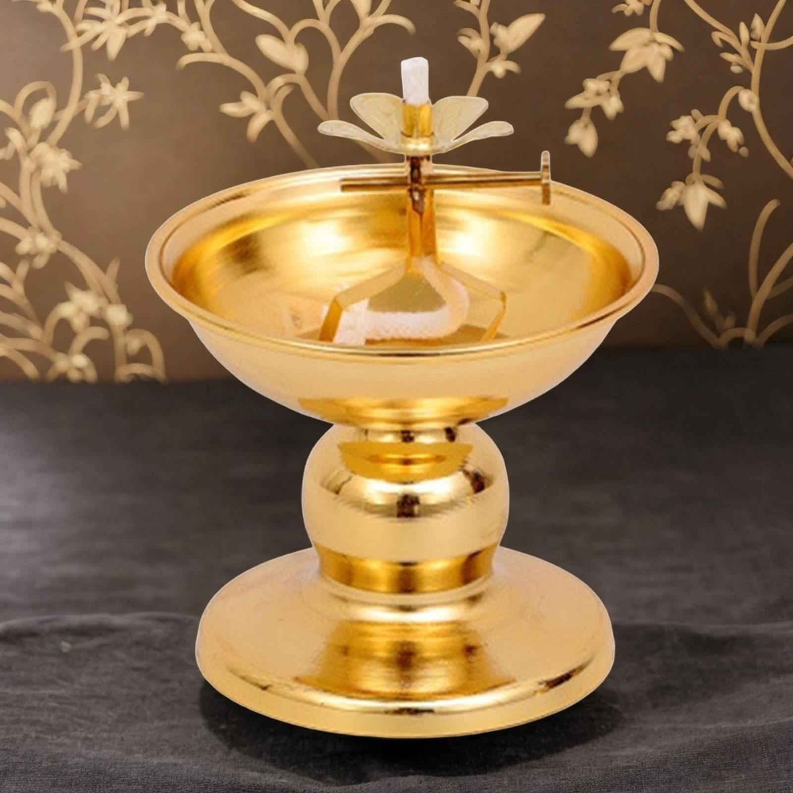 Ghee Lamp Holder Alloy Meditation Tea Light Holder for Desktop Bedroom Decor Style C