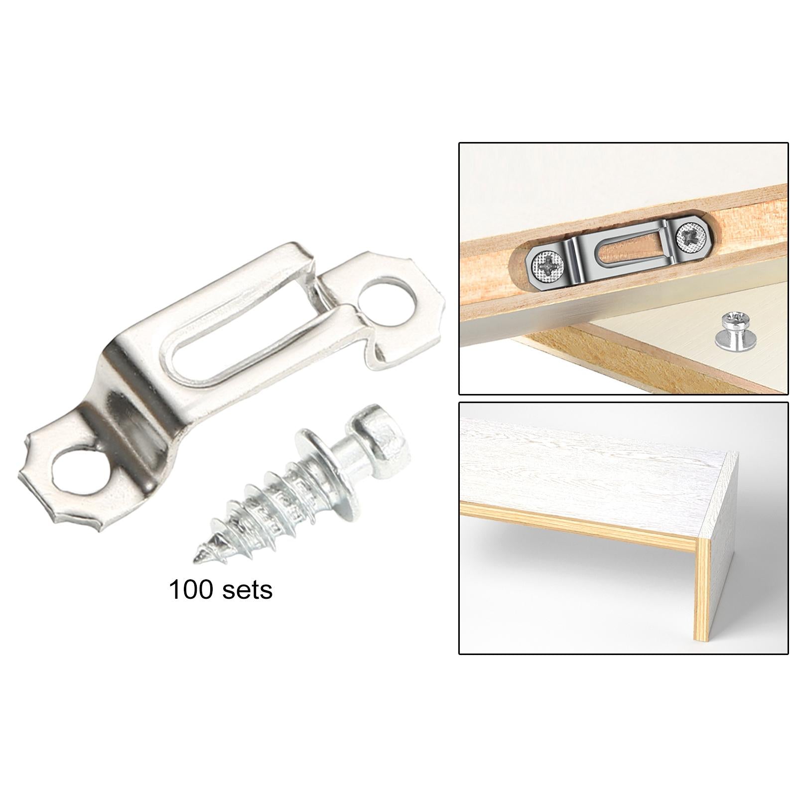 100x Invisible Connector Screw Fasteners Steel 2 in 1 Cabinet Hinge Assembly Half Silver