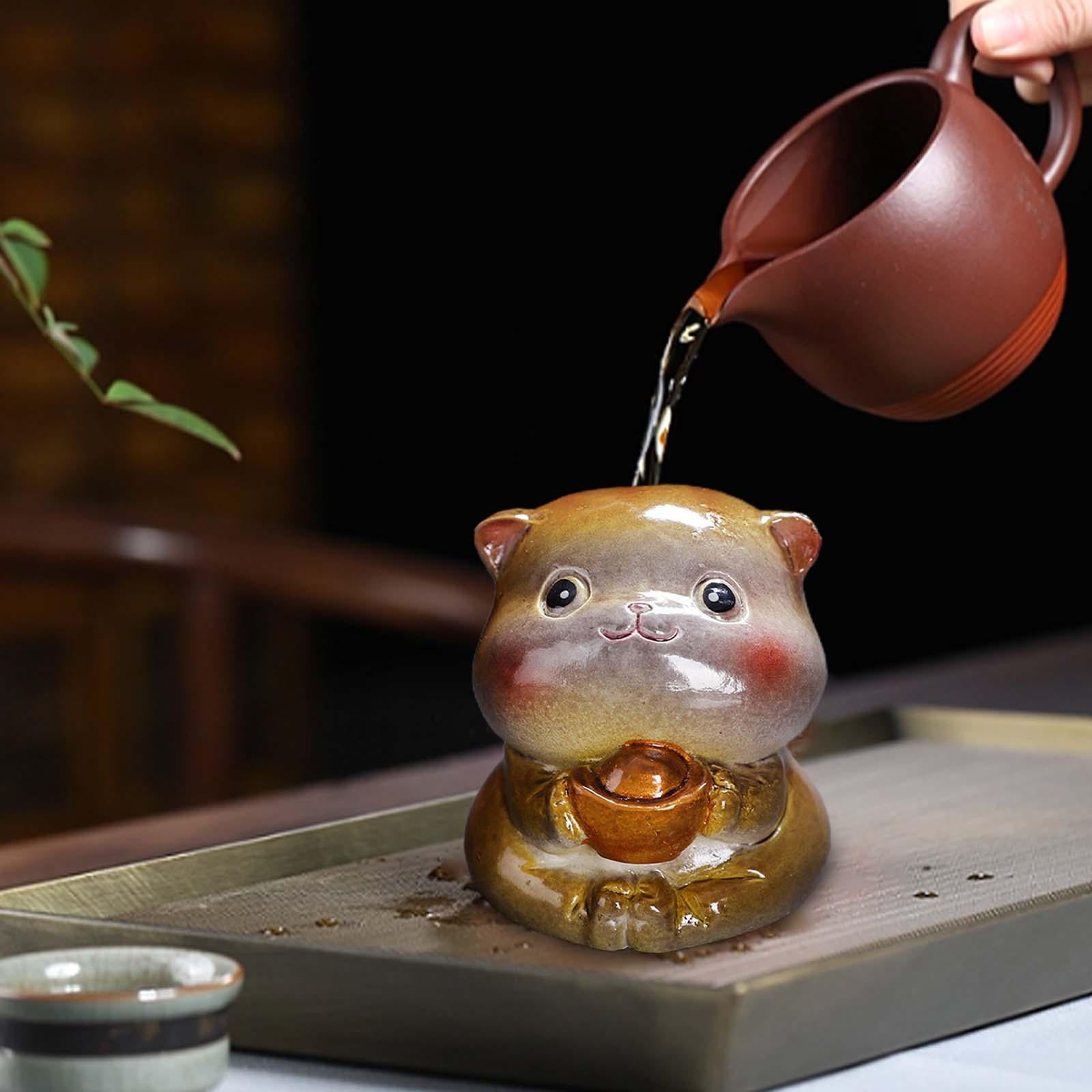 Tea Pet Cat Color Changing Animal Figurine for Tray Living Room Car Style D