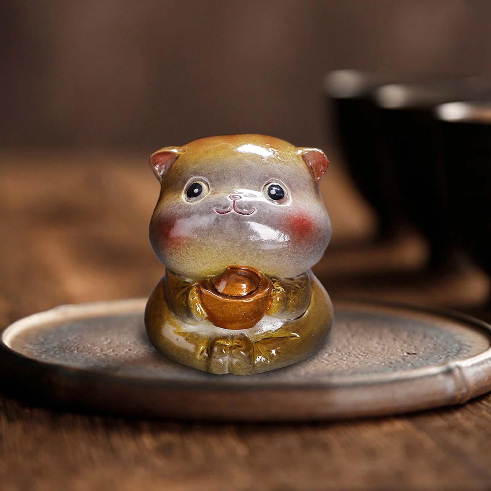 Tea Pet Cat Color Changing Animal Figurine for Tray Living Room Car Style D