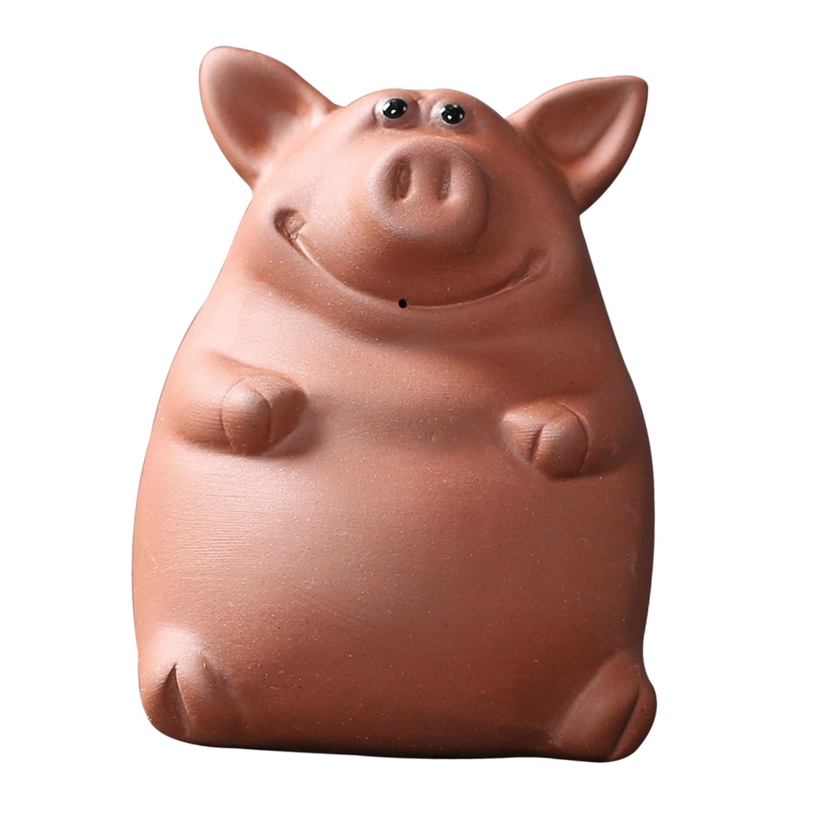 Ceramic Clay Pig Mini Tea Pet Figurine DIY Terrarium Crafts Red