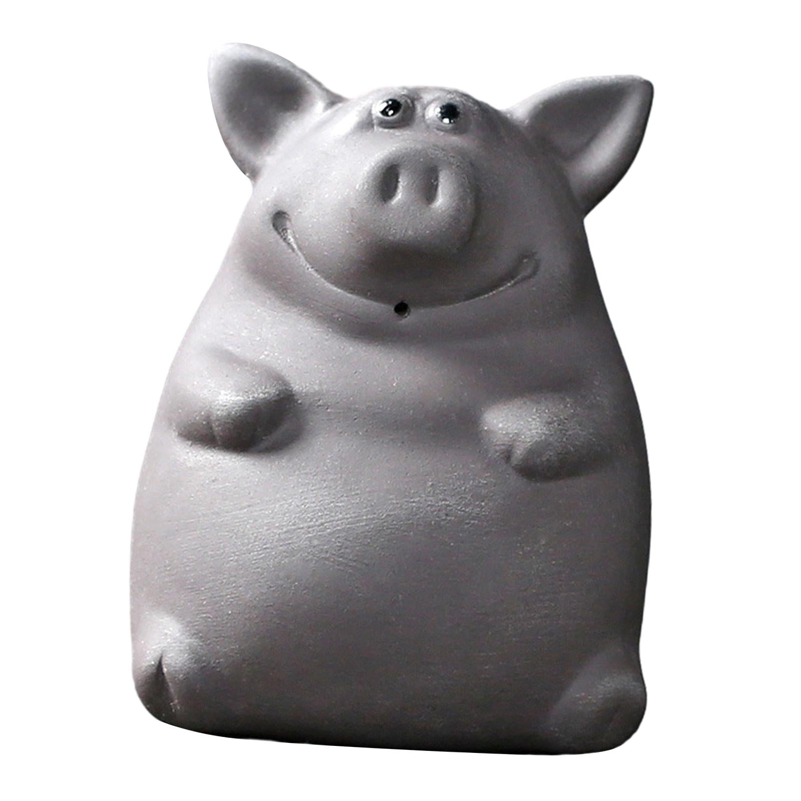 Ceramic Clay Pig Mini Tea Pet Figurine DIY Terrarium Crafts Black