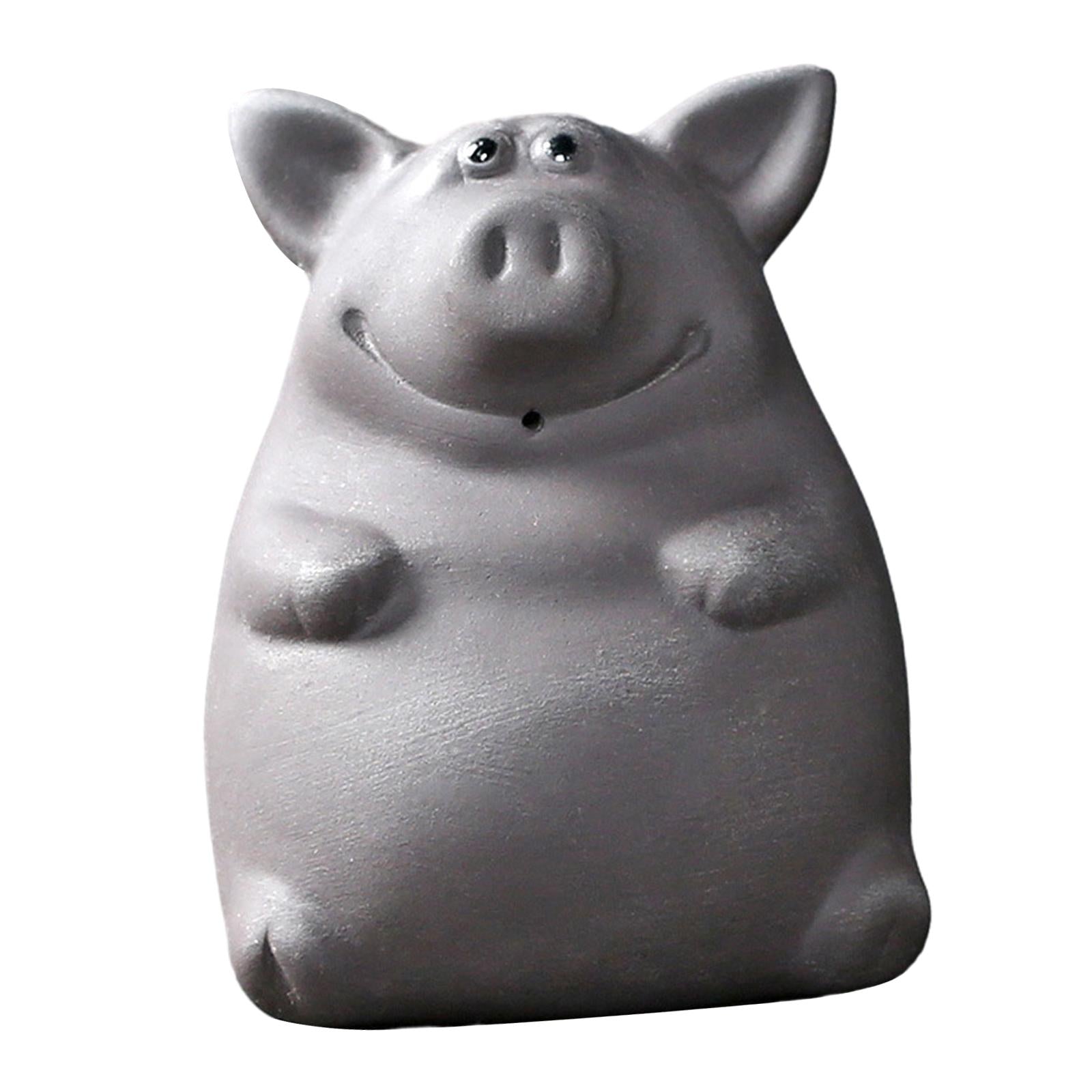 Ceramic Clay Pig Mini Tea Pet Figurine DIY Terrarium Crafts Black