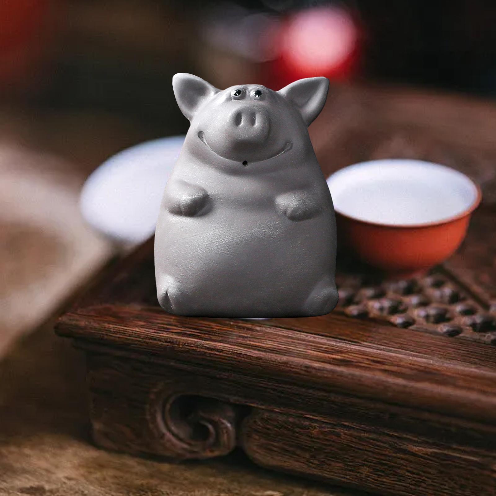 Ceramic Clay Pig Mini Tea Pet Figurine DIY Terrarium Crafts Black