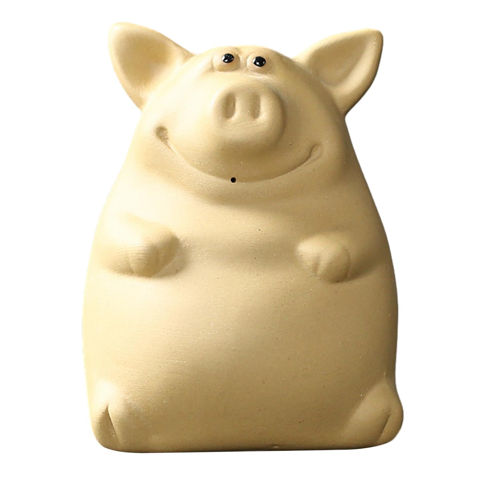 Ceramic Clay Pig Mini Tea Pet Figurine DIY Terrarium Crafts Yellow