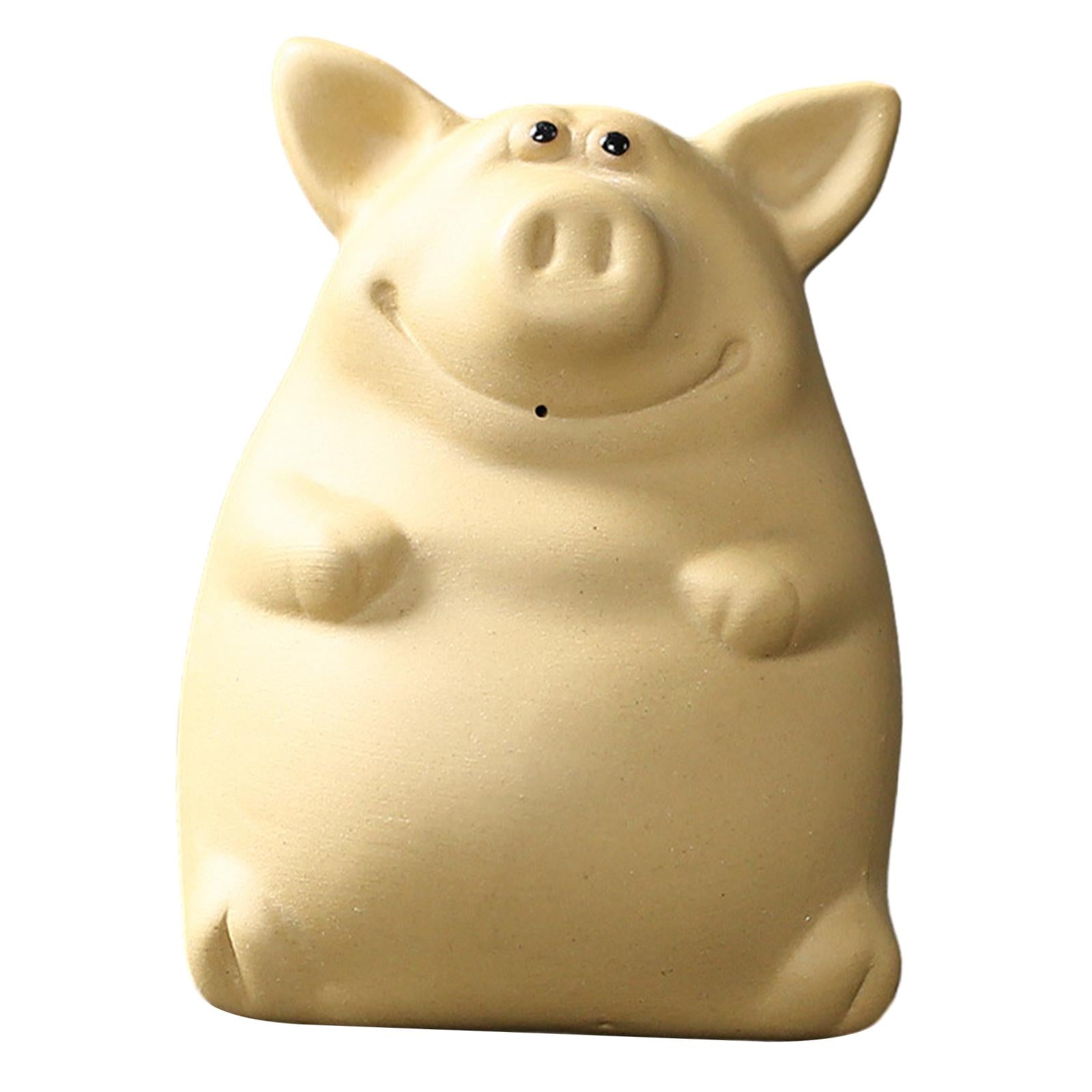 Ceramic Clay Pig Mini Tea Pet Figurine DIY Terrarium Crafts Yellow