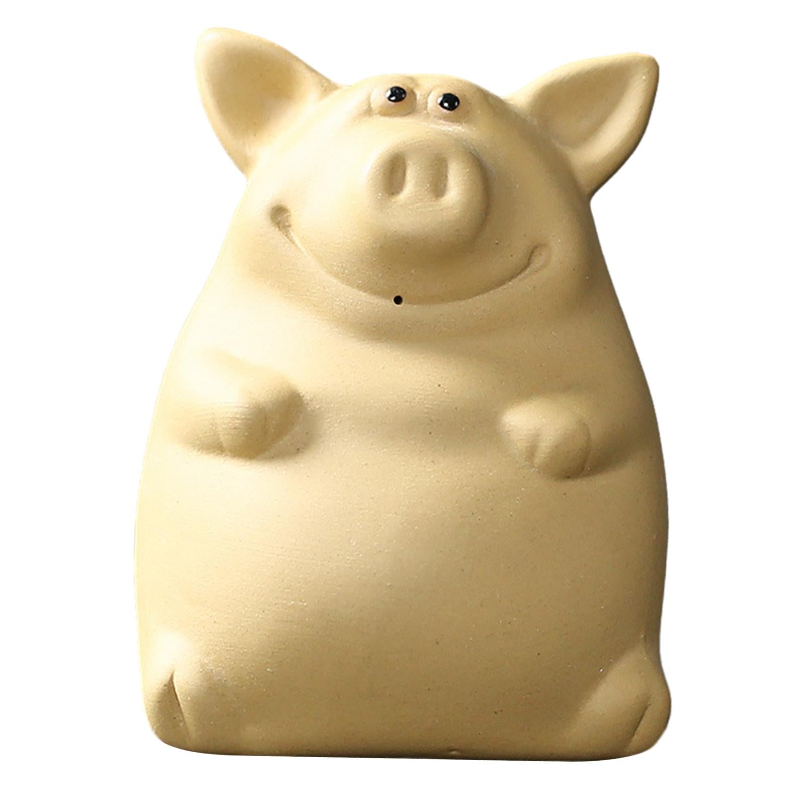 Ceramic Clay Pig Mini Tea Pet Figurine DIY Terrarium Crafts Yellow