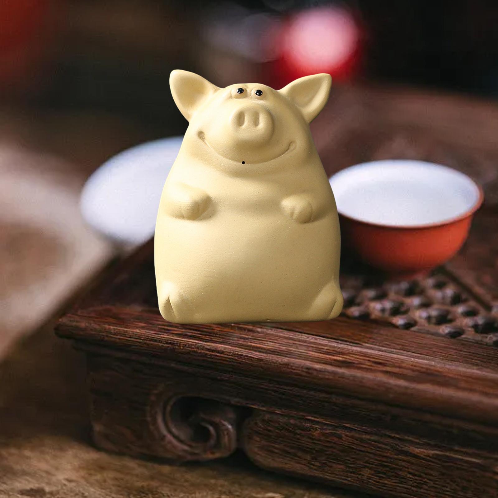 Ceramic Clay Pig Mini Tea Pet Figurine DIY Terrarium Crafts Yellow