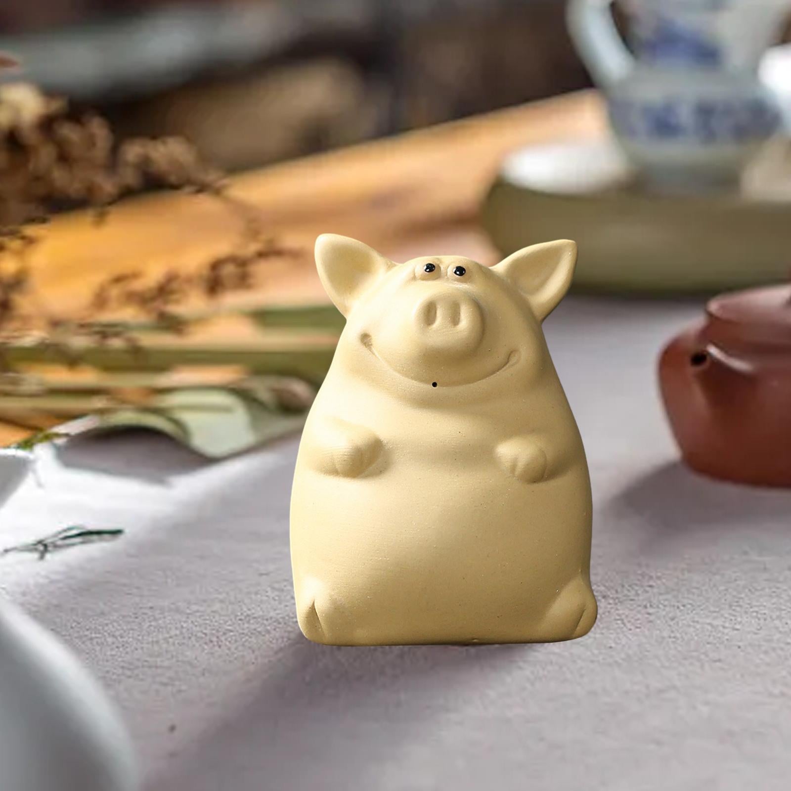 Ceramic Clay Pig Mini Tea Pet Figurine DIY Terrarium Crafts Yellow