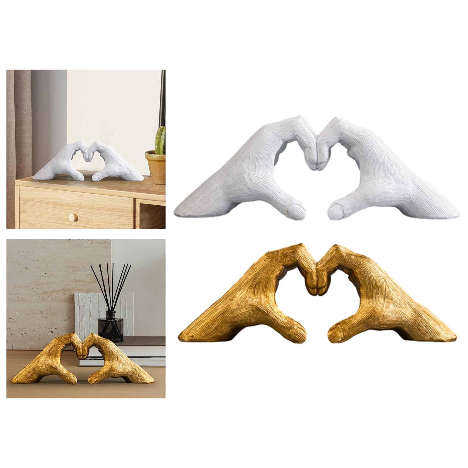 Heart Shape Finger Gesture Sculpture Decor for Shelf Table Centerpieces Home White