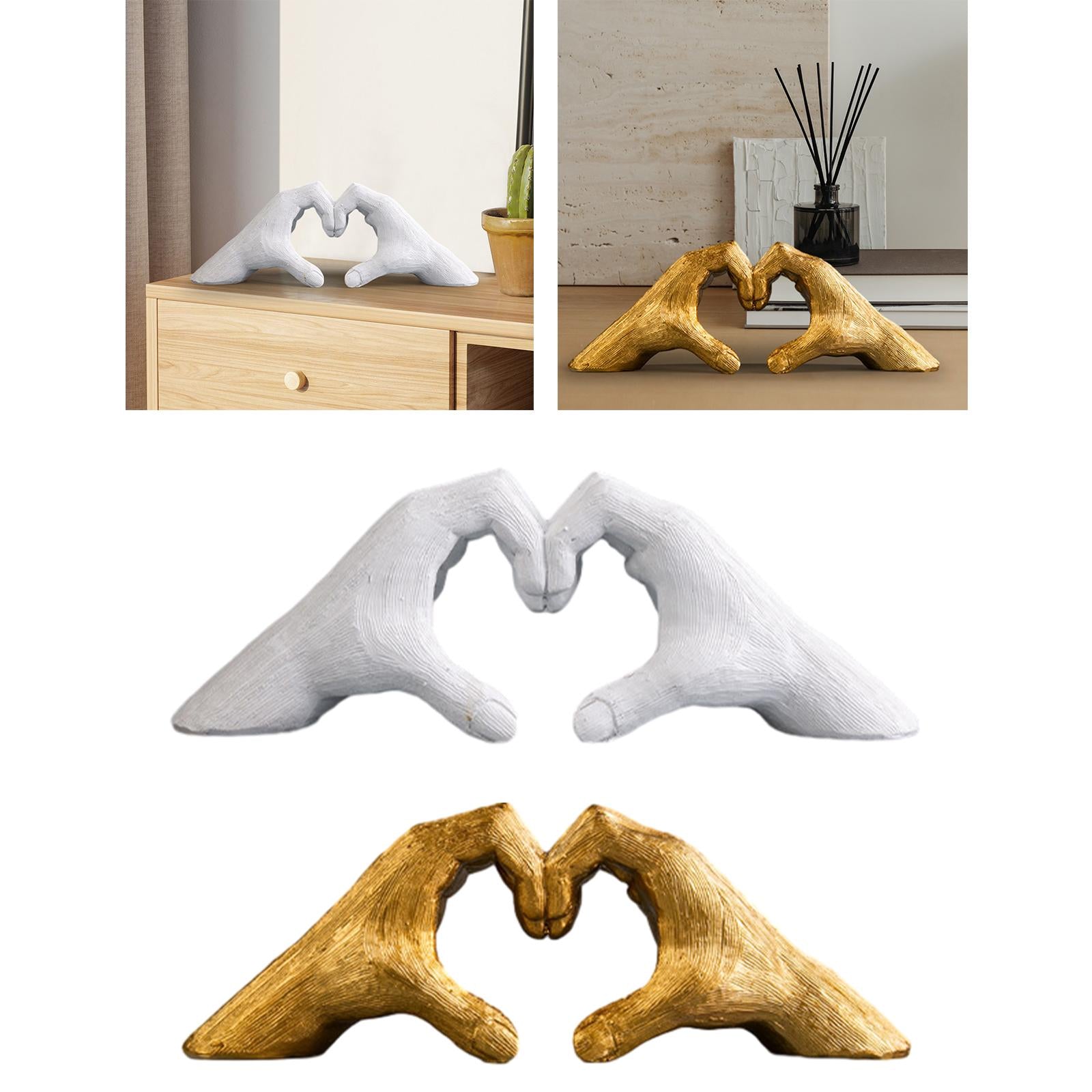 Heart Shape Finger Gesture Sculpture Decor for Shelf Table Centerpieces Home White