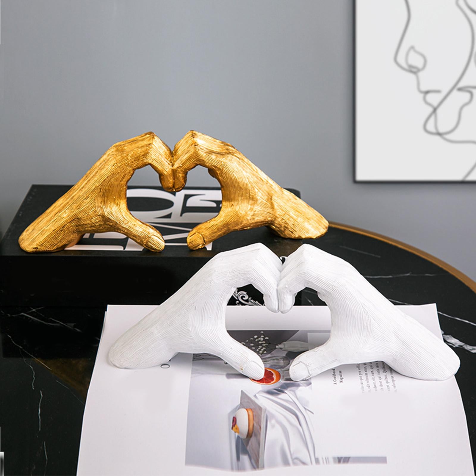 Heart Shape Finger Gesture Sculpture Decor for Shelf Table Centerpieces Home White