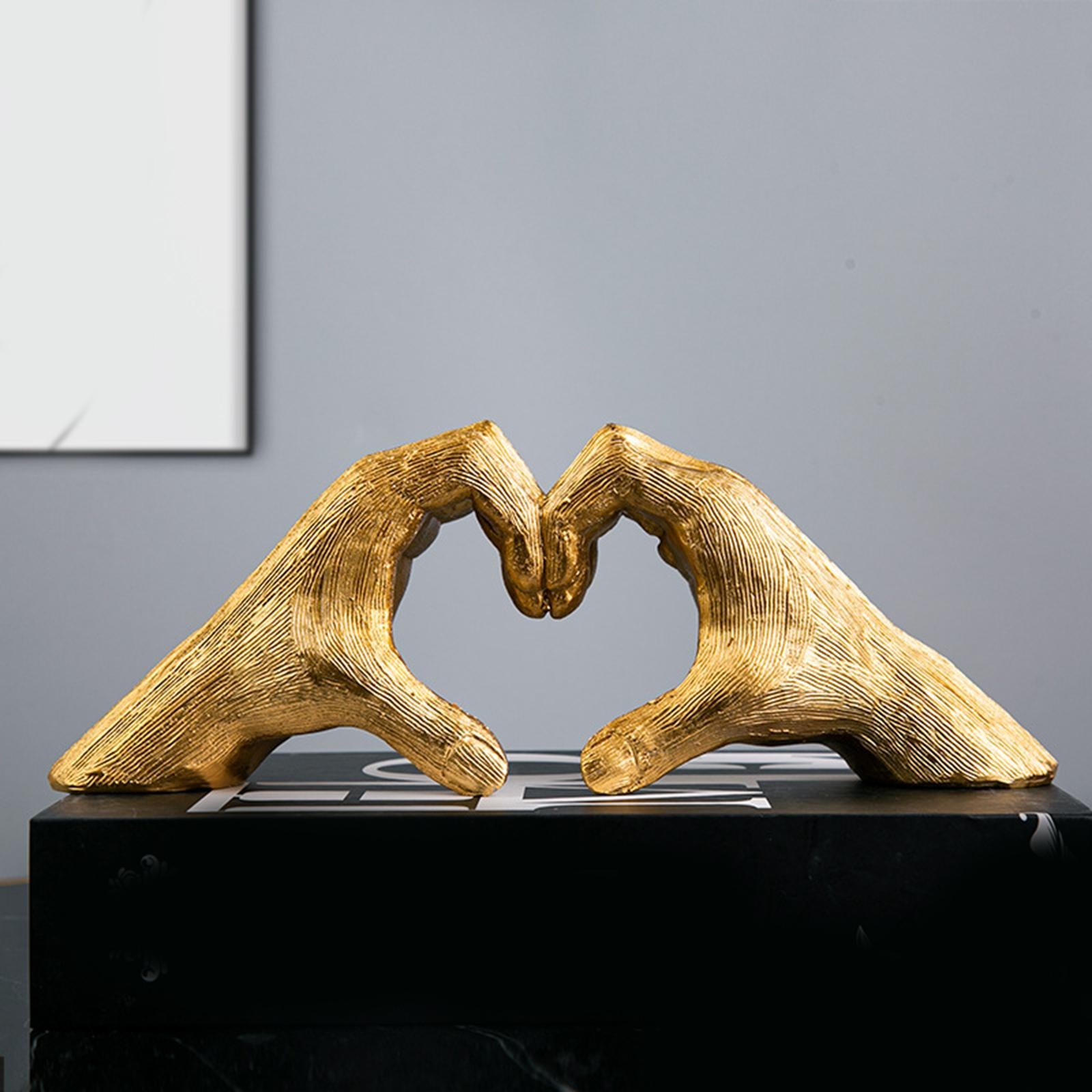 Heart Shape Finger Gesture Sculpture Decor for Shelf Table Centerpieces Home Gold
