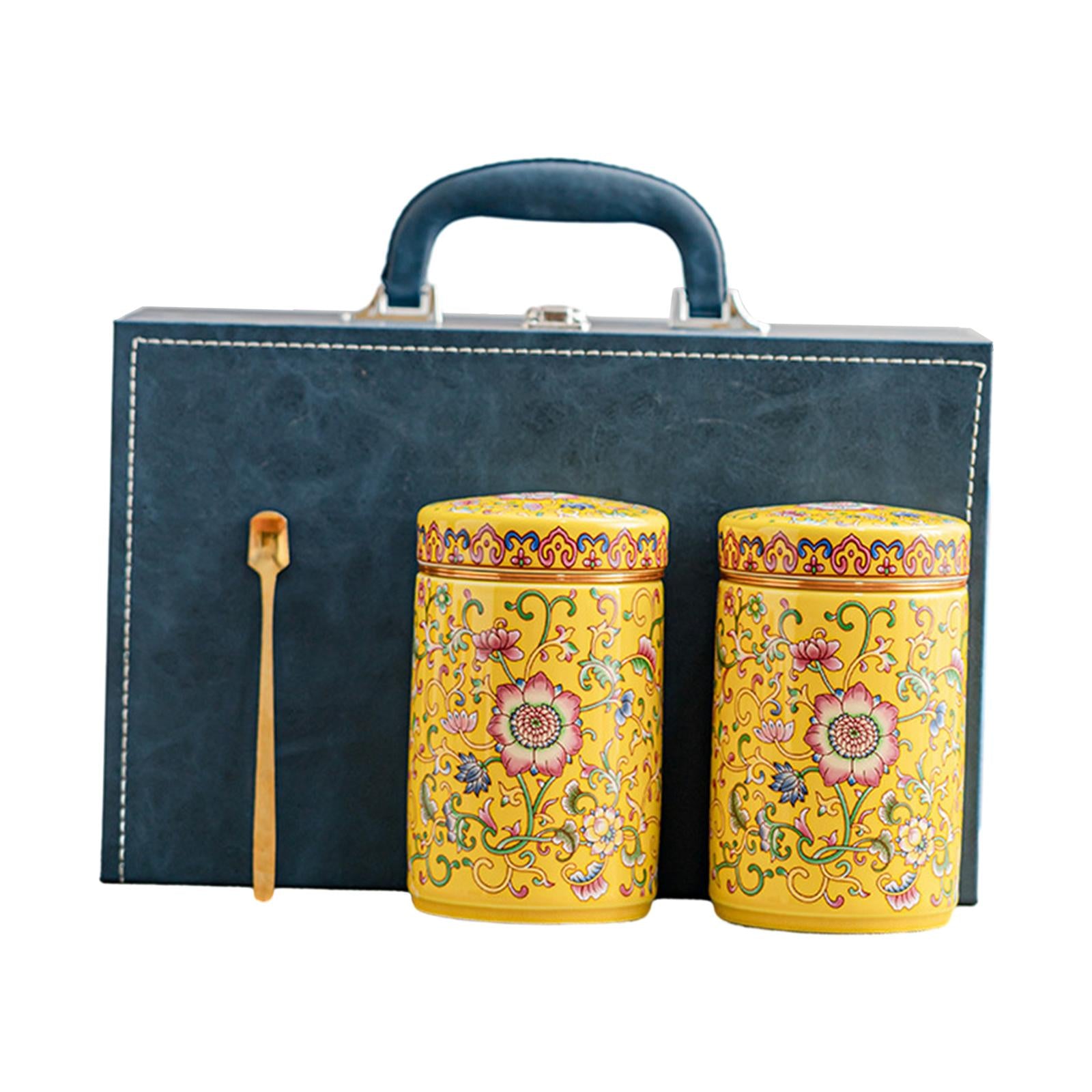 Temple Ginger Jar Tea Canister Decoration Versatile Tea Storage Jar with Lid Double Jar Yellow