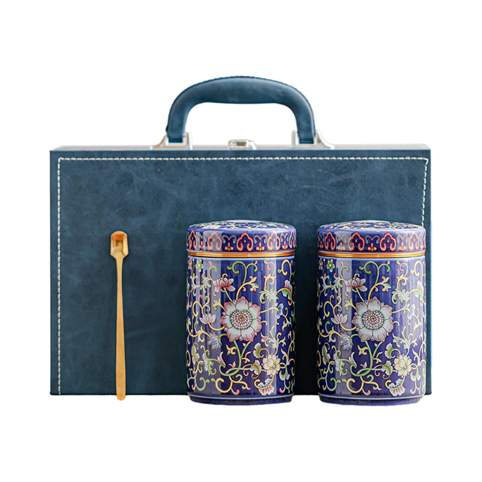 Temple Ginger Jar Tea Canister Decoration Versatile Tea Storage Jar with Lid Double Jar Blue