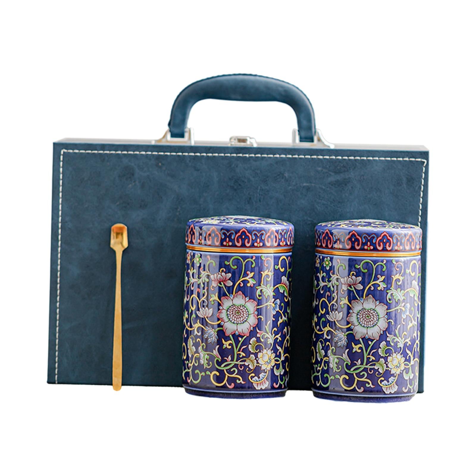 Temple Ginger Jar Tea Canister Decoration Versatile Tea Storage Jar with Lid Double Jar Blue