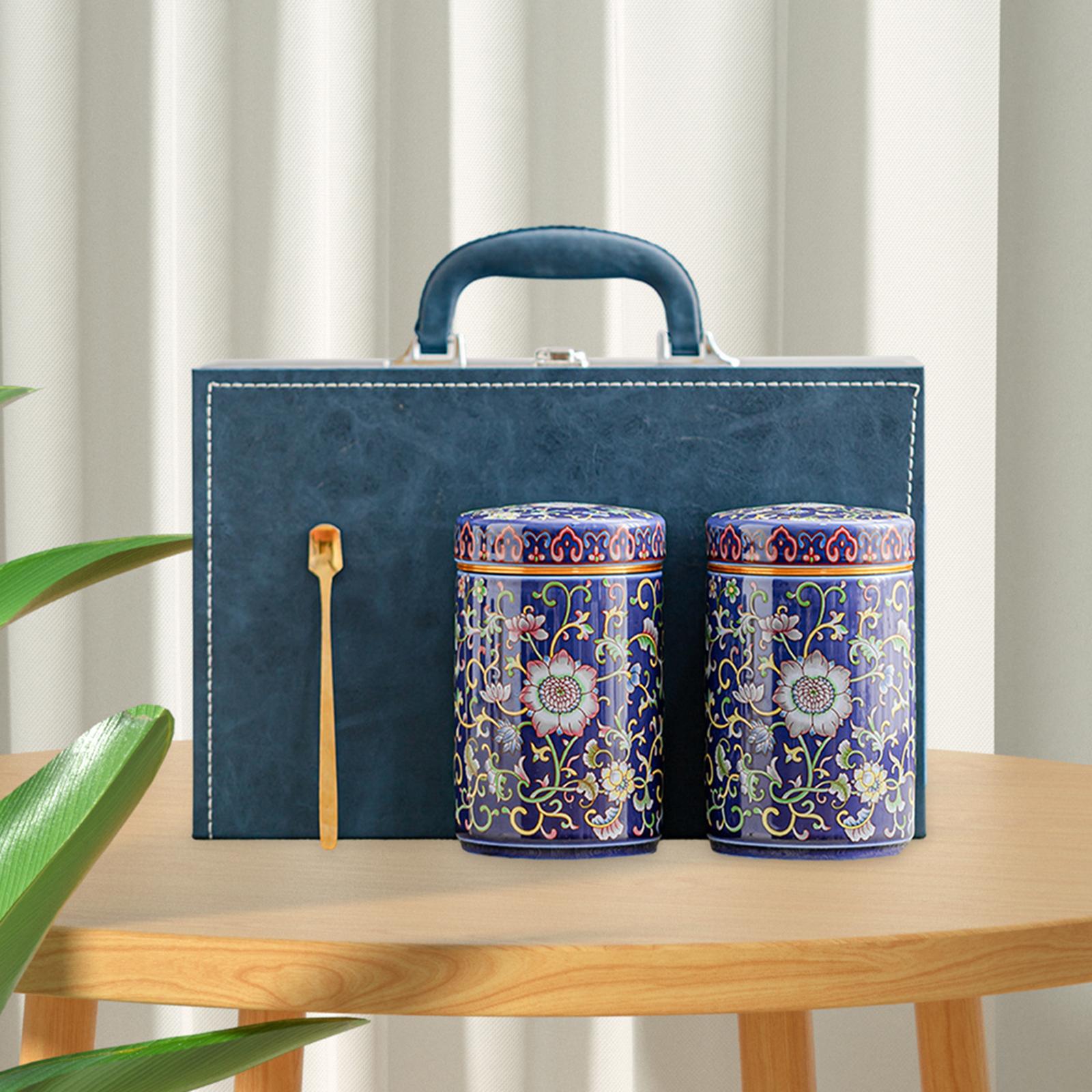Temple Ginger Jar Tea Canister Decoration Versatile Tea Storage Jar with Lid Double Jar Blue