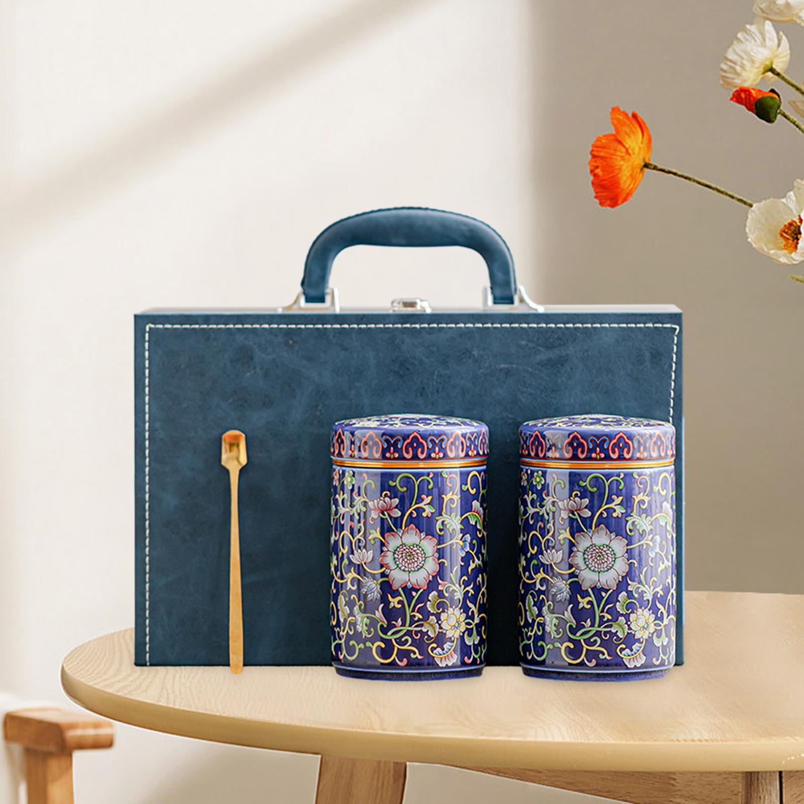 Temple Ginger Jar Tea Canister Decoration Versatile Tea Storage Jar with Lid Double Jar Blue