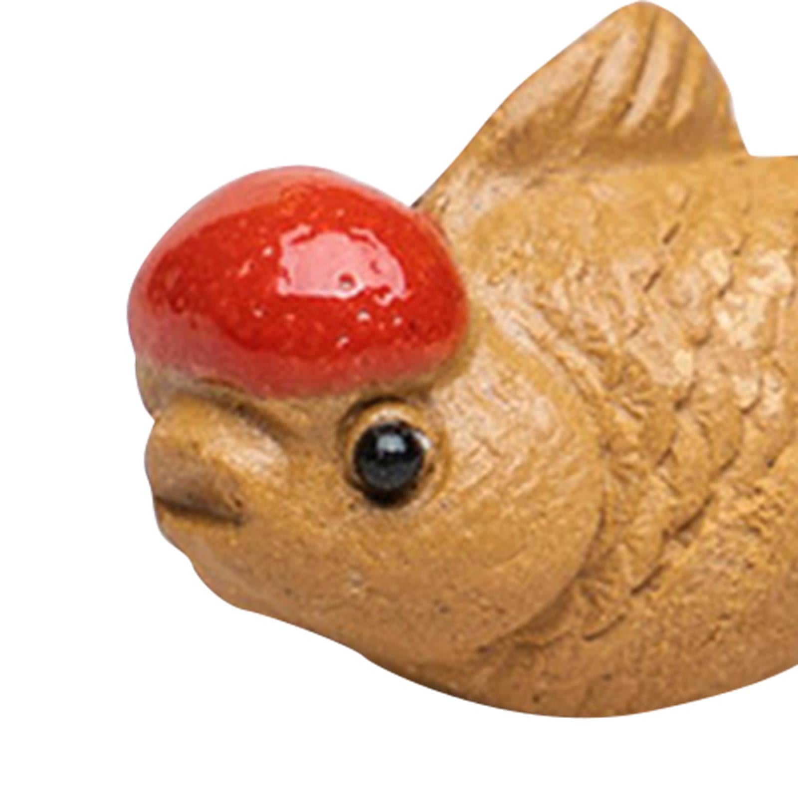 Pottery Clay Little Goldfish Sculpture Tea Pet Miniature Small Animal Statue