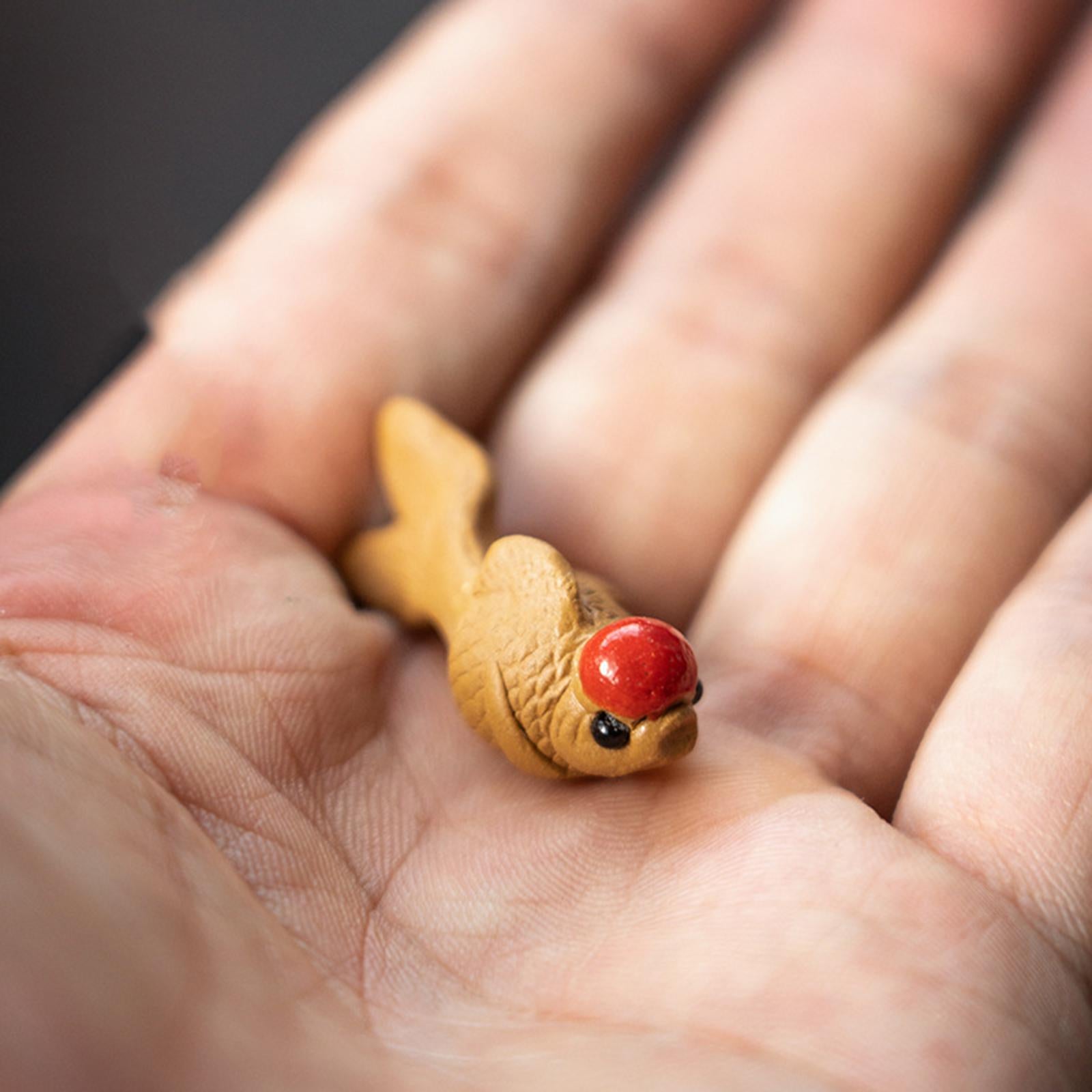 Pottery Clay Little Goldfish Sculpture Tea Pet Miniature Small Animal Statue