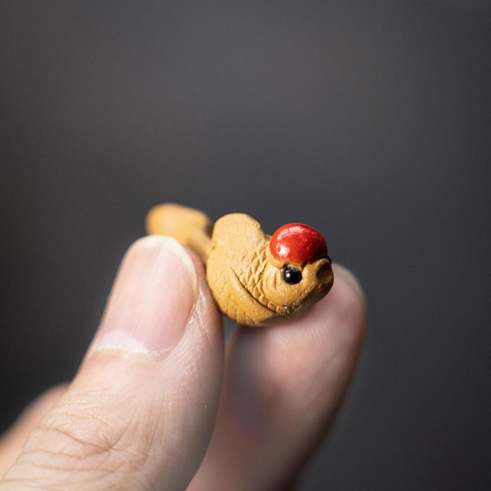 Pottery Clay Little Goldfish Sculpture Tea Pet Miniature Small Animal Statue