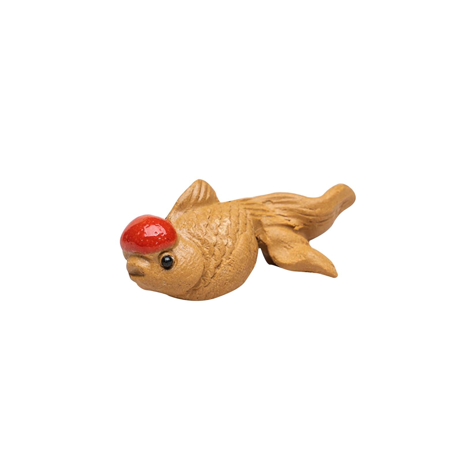 Pottery Clay Little Goldfish Sculpture Tea Pet Miniature Small Animal Statue