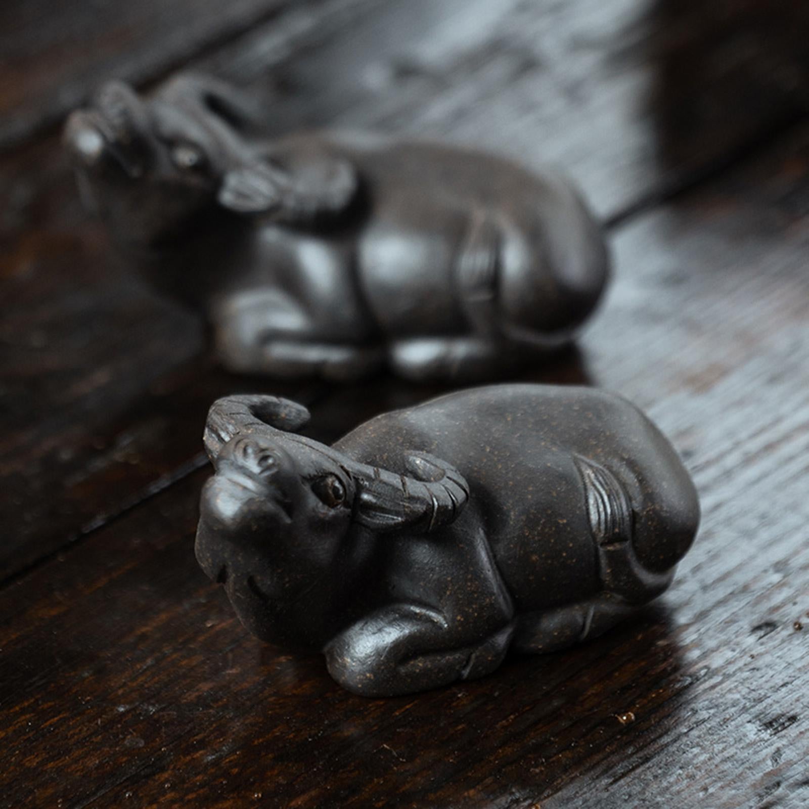Tea Pet Ornament Craft Cow Statue for Table Centerpiece Living Room Bookcase