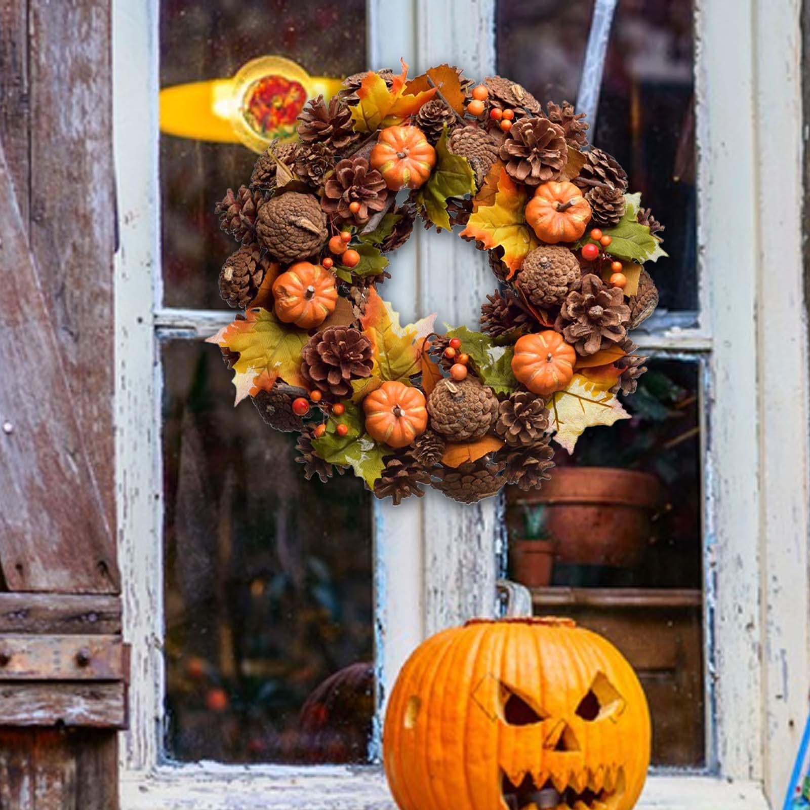 Fall Wreath Front Door Hanger Harvest Wreath for Thanksgiving Party Festival Style C
