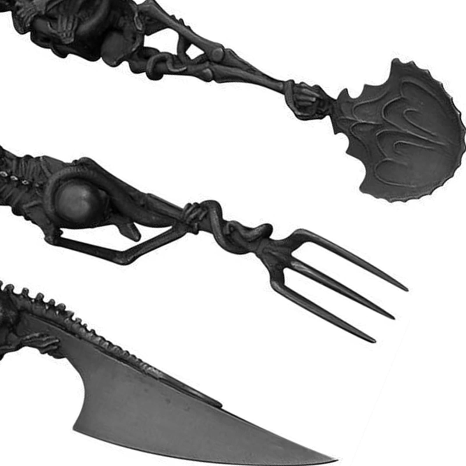 Fork Knife Spoon Set Halloween Decorations Kitchen Cutlery for Party Holiday Black