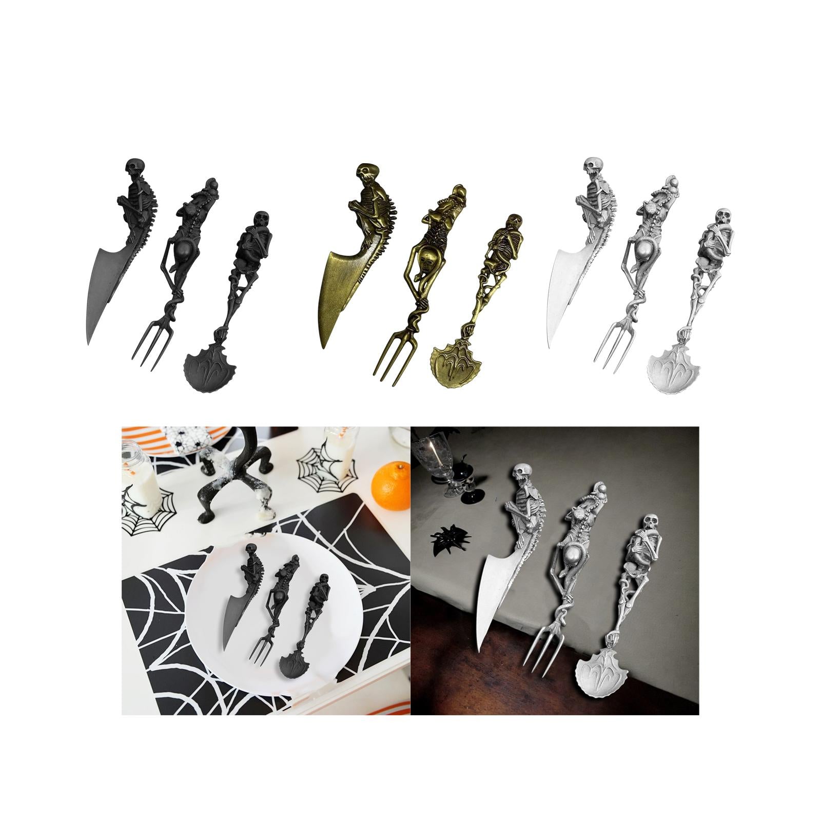 Fork Knife Spoon Set Halloween Decorations Kitchen Cutlery for Party Holiday Black