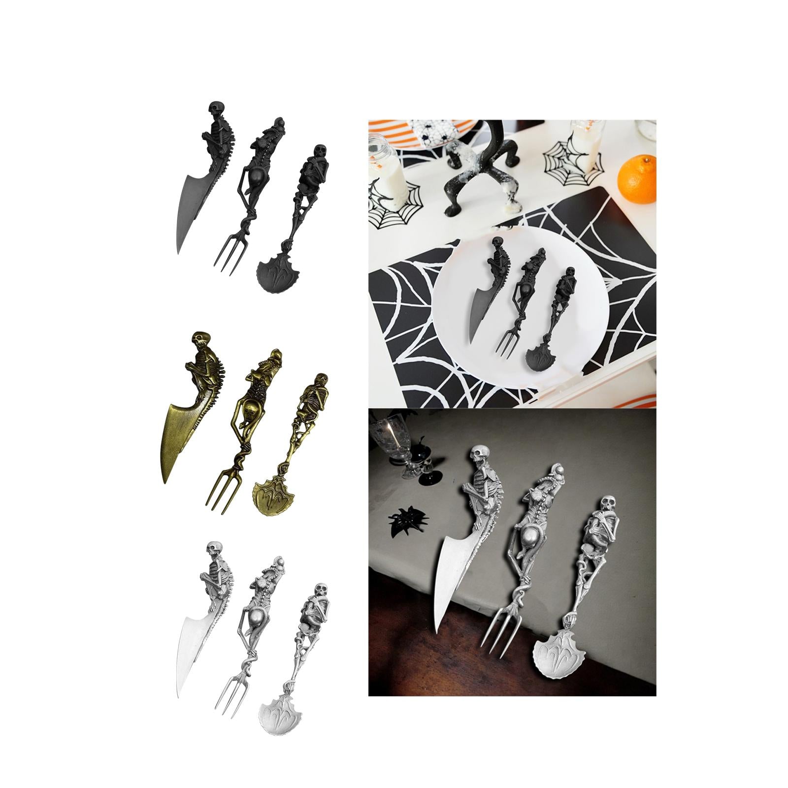 Fork Knife Spoon Set Halloween Decorations Kitchen Cutlery for Party Holiday Black