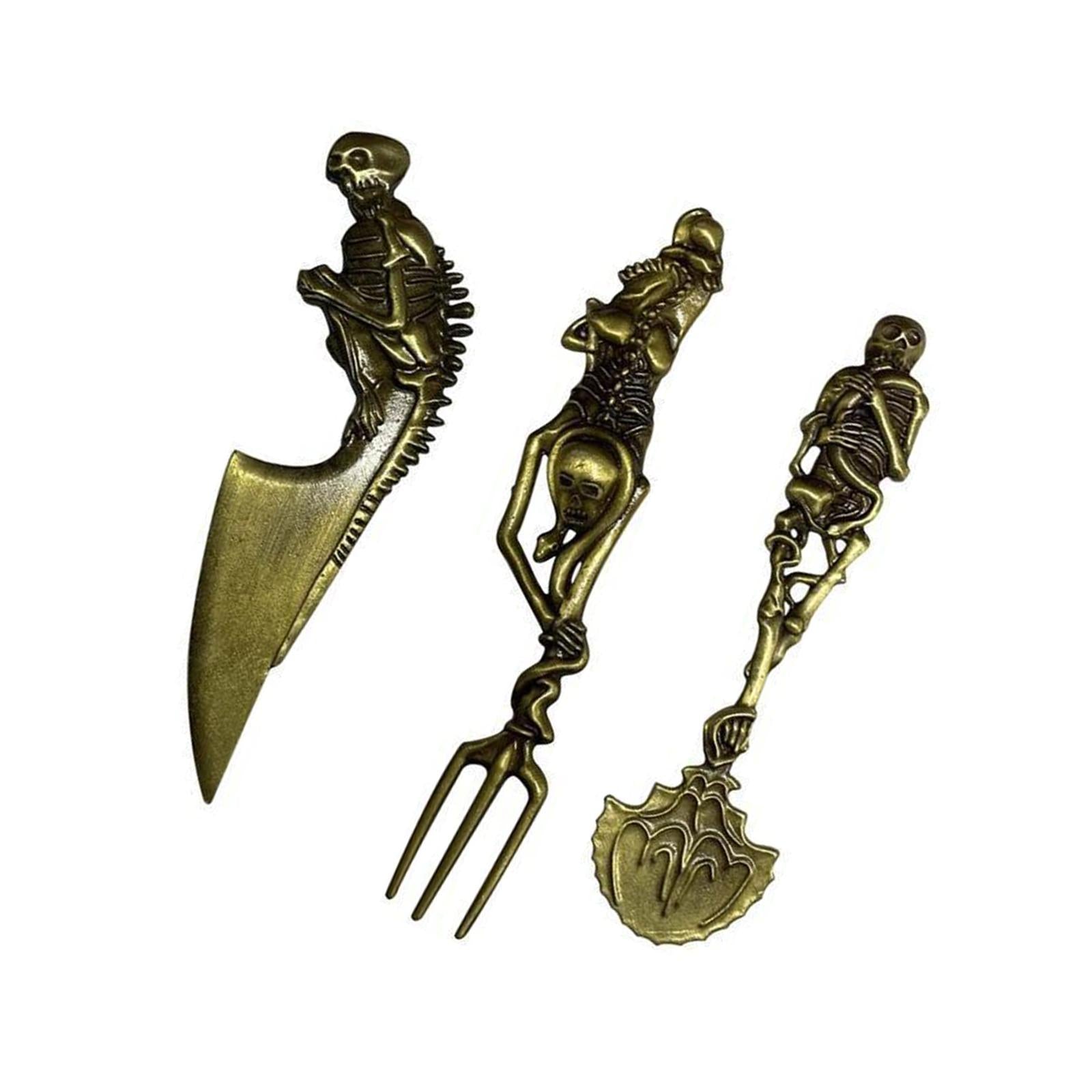 Fork Knife Spoon Set Halloween Decorations Kitchen Cutlery for Party Holiday Gold
