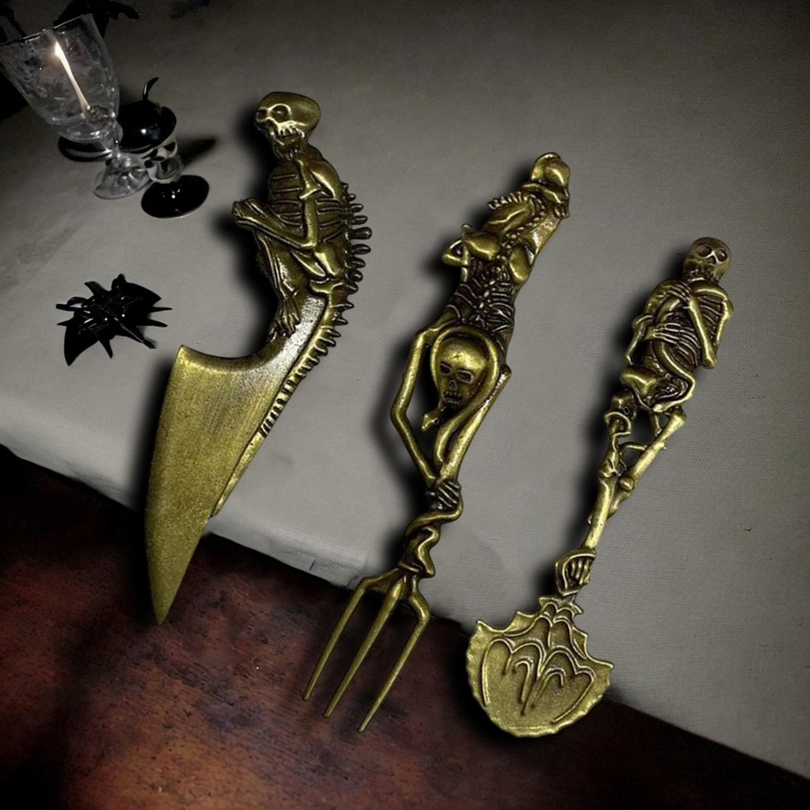 Fork Knife Spoon Set Halloween Decorations Kitchen Cutlery for Party Holiday Gold
