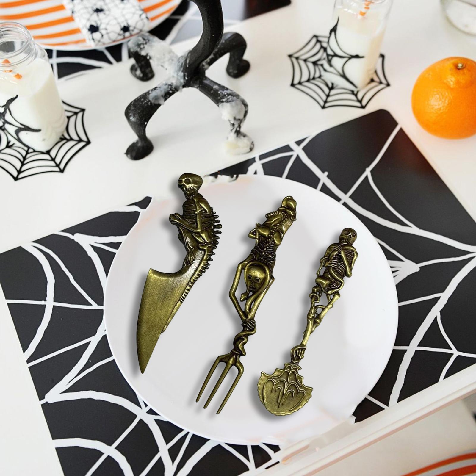 Fork Knife Spoon Set Halloween Decorations Kitchen Cutlery for Party Holiday Gold