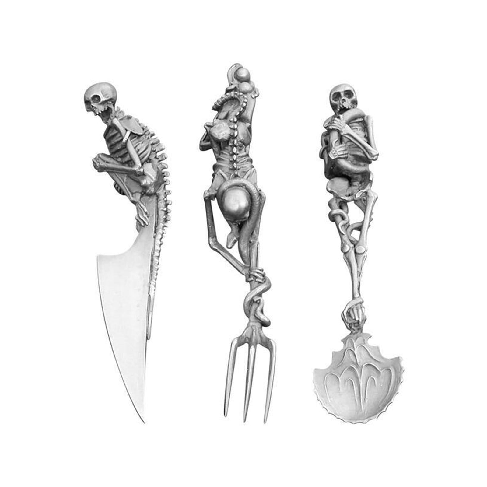 Fork Knife Spoon Set Halloween Decorations Kitchen Cutlery for Party Holiday Silver