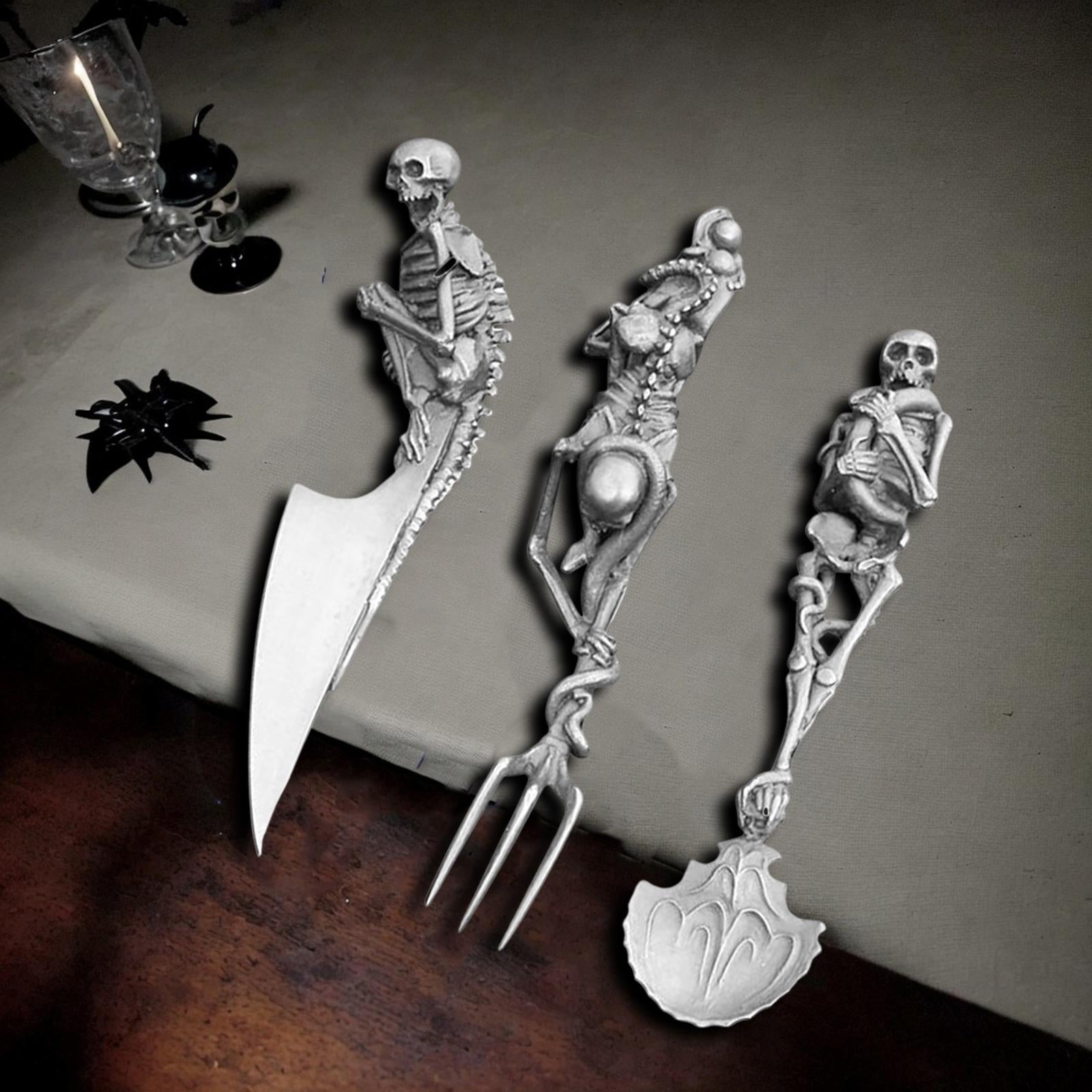 Fork Knife Spoon Set Halloween Decorations Kitchen Cutlery for Party Holiday Silver