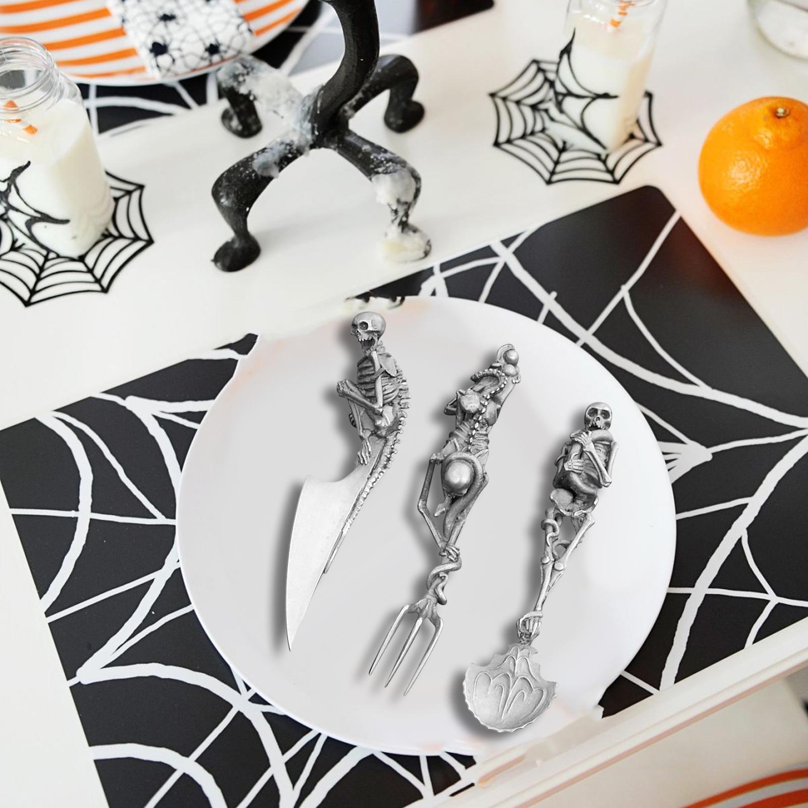 Fork Knife Spoon Set Halloween Decorations Kitchen Cutlery for Party Holiday Silver