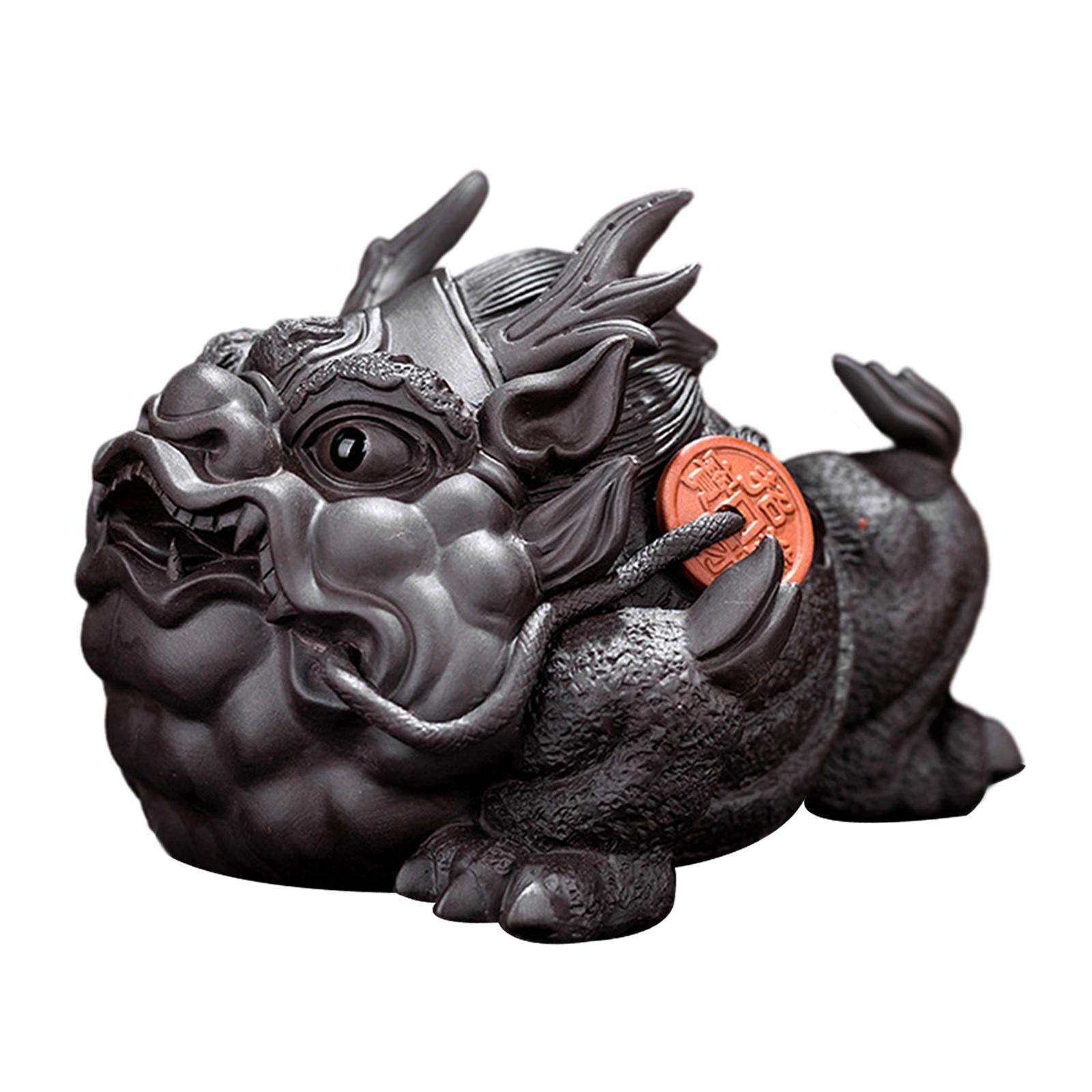 Toad Figurine Artwork Sculpture Tea Pet Sculpture for Desktop Bedroom Office black